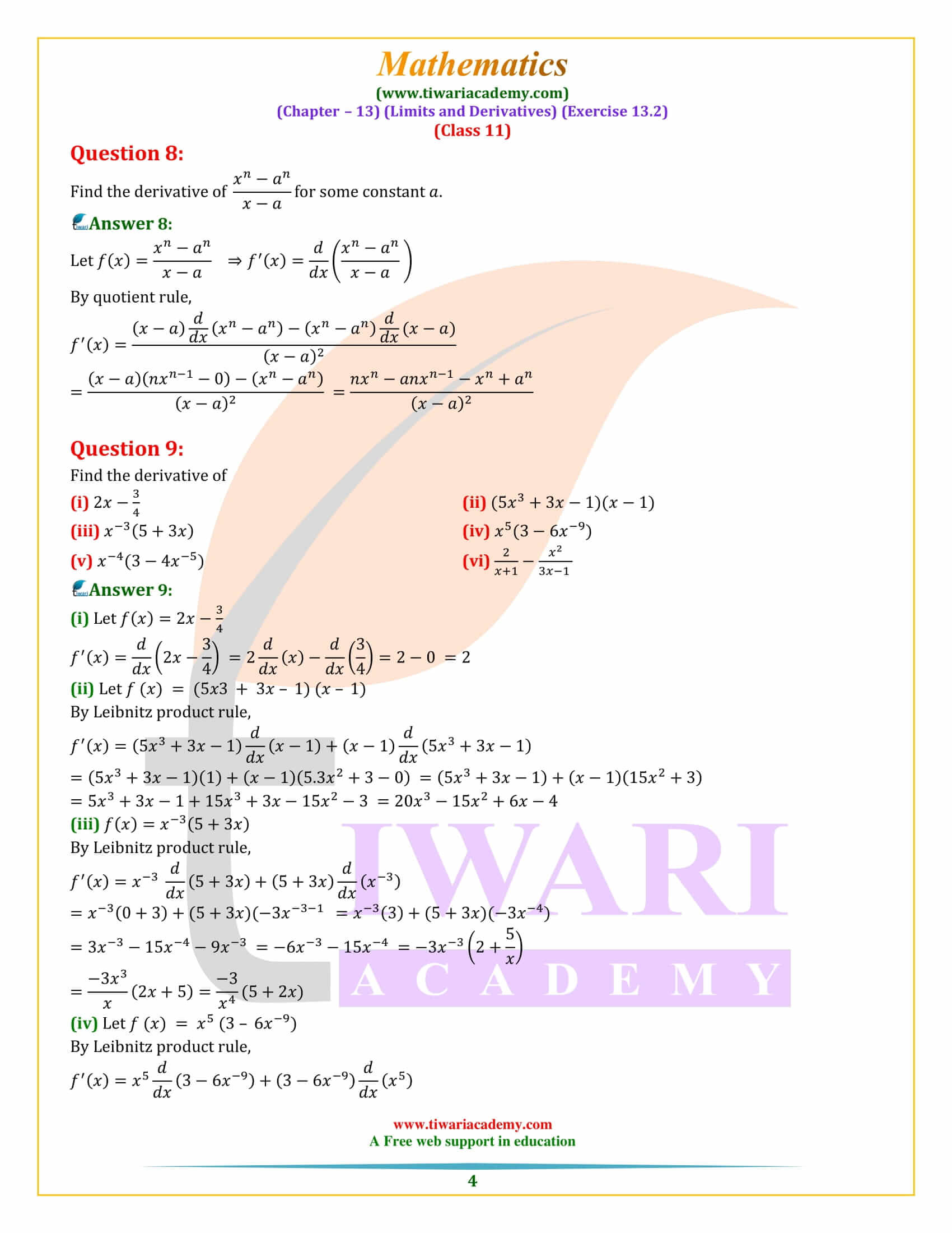 NCERT Solutions for Class 11 Maths Exercise 13.2 download