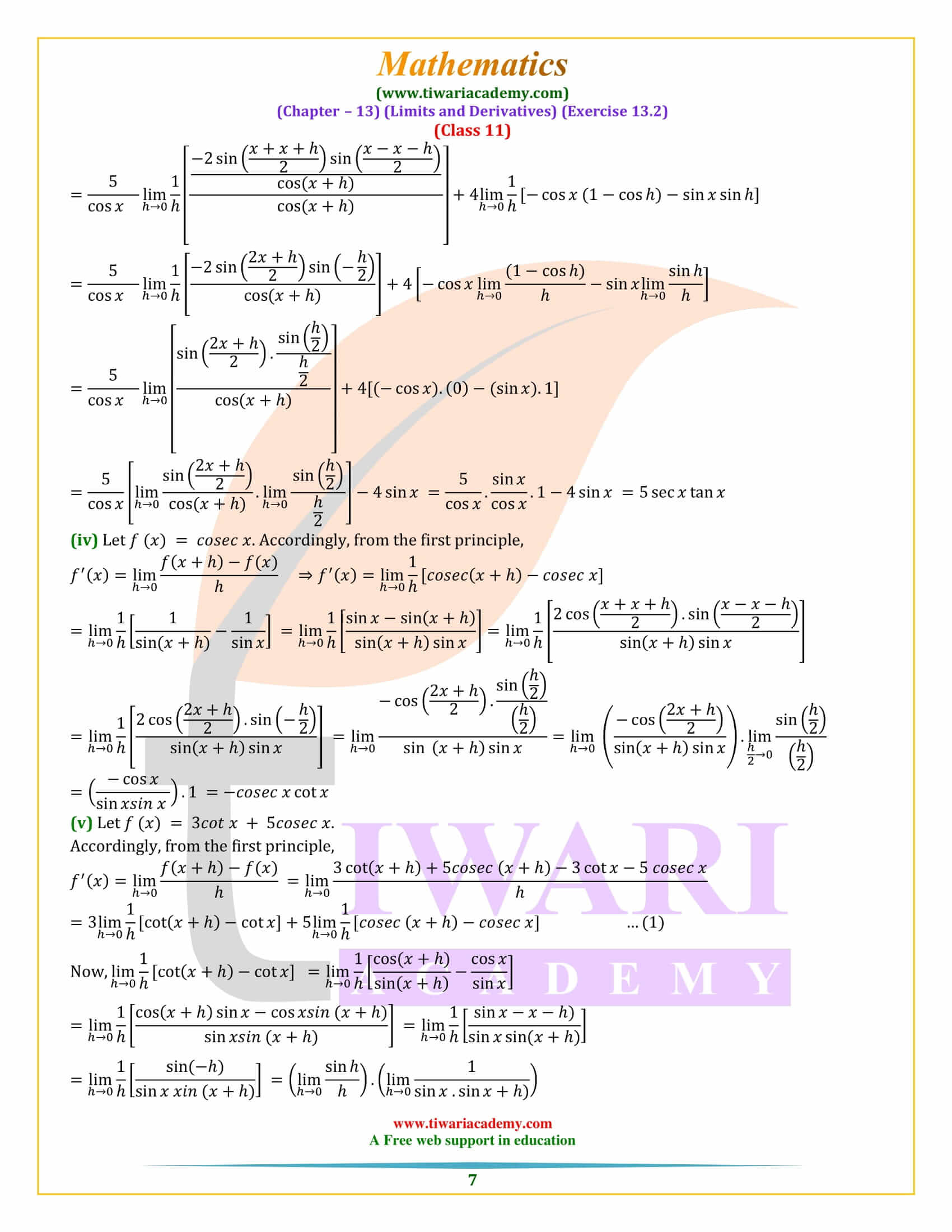 NCERT Solutions for Class 11 Maths Exercise 13.2 updated