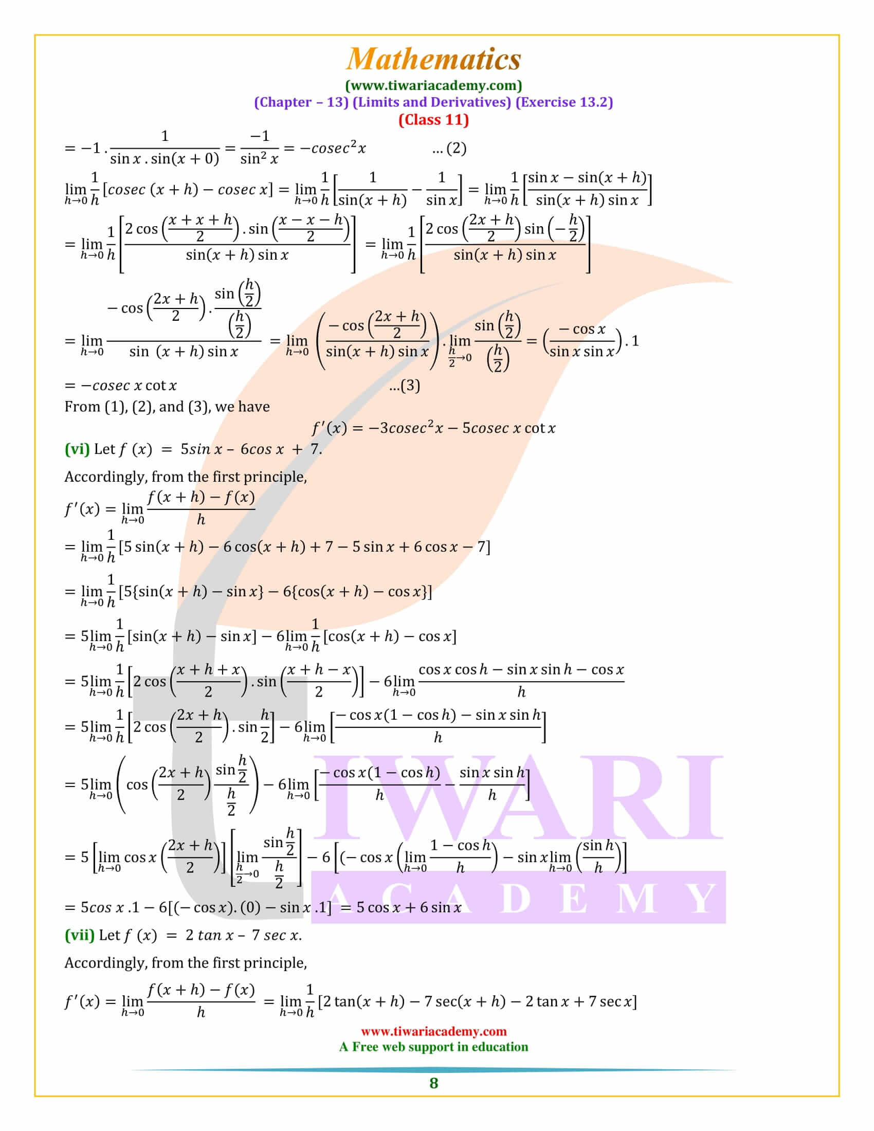 NCERT Solutions for Class 11 Maths Exercise 13.2 free