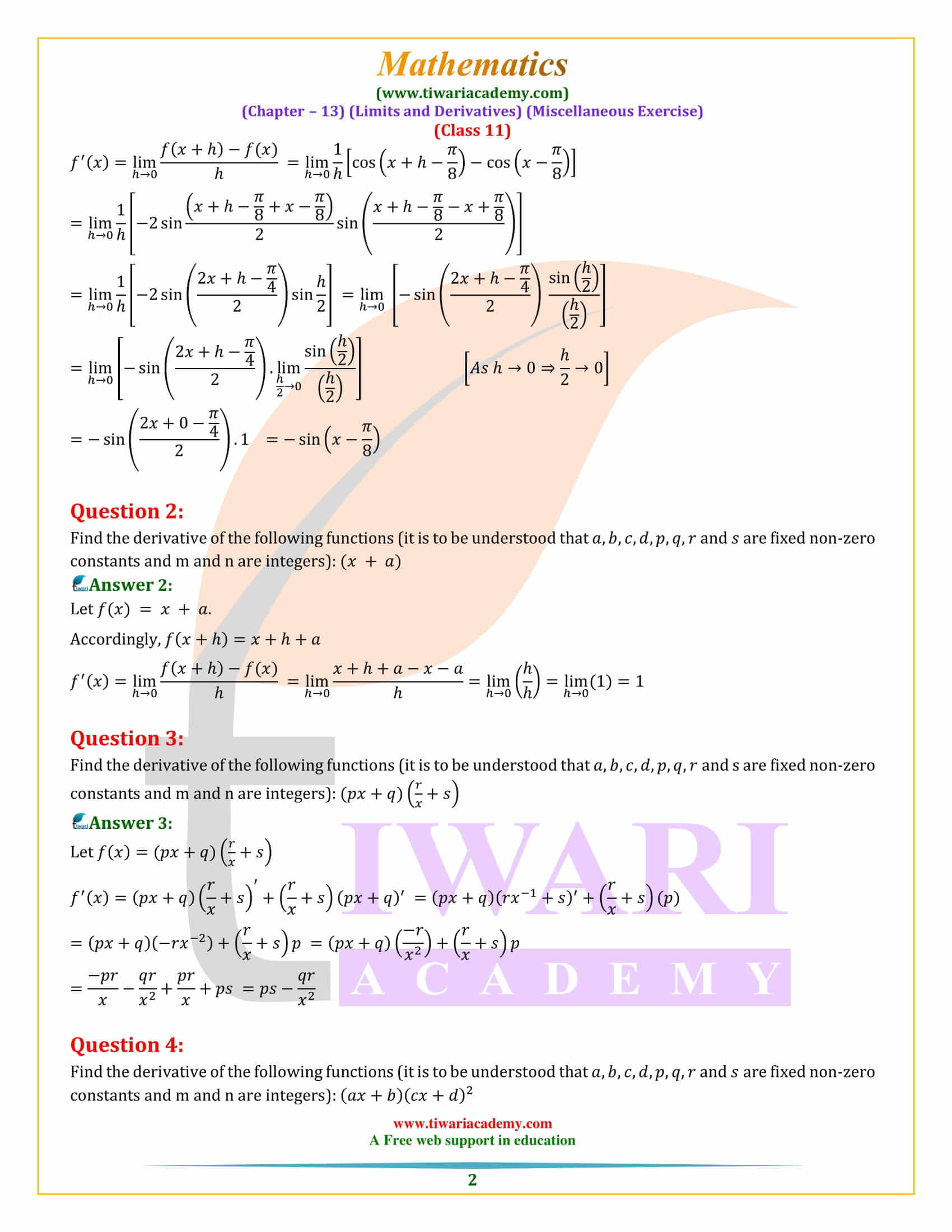 NCERT Solutions for Class 11 Maths Chapter 13 Miscellaneous Exercise