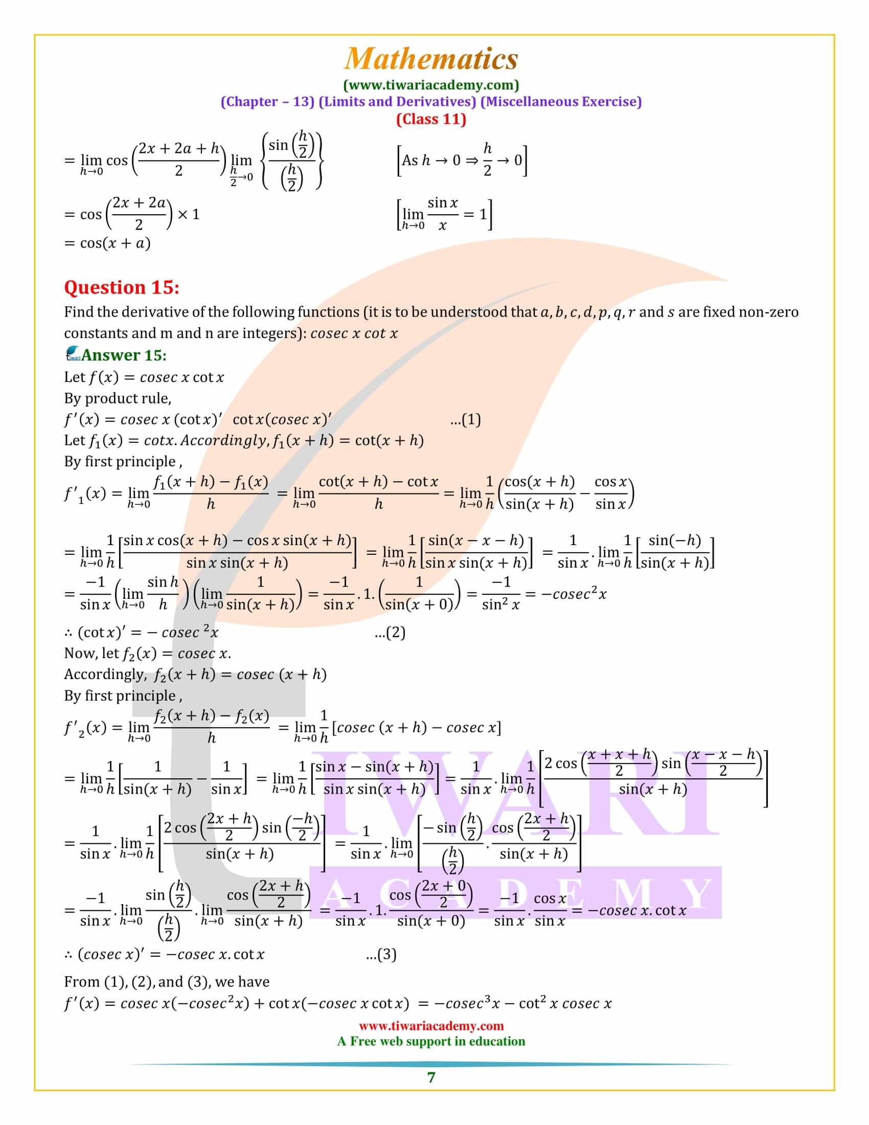NCERT Solutions for Class 11 Maths Chapter 13 Miscellaneous Exercise in PDF