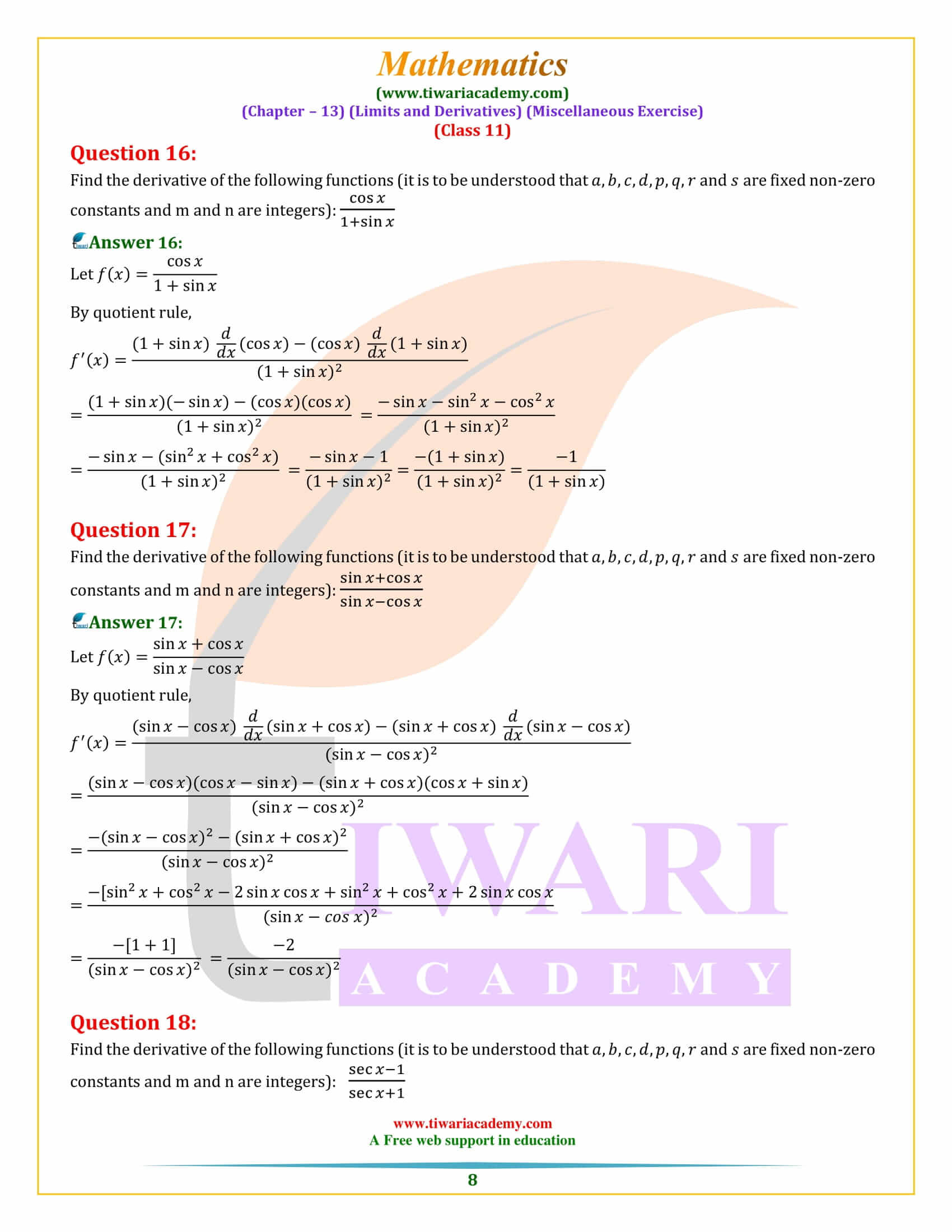 NCERT Solutions for Class 11 Maths Chapter 13 Miscellaneous Exercise free