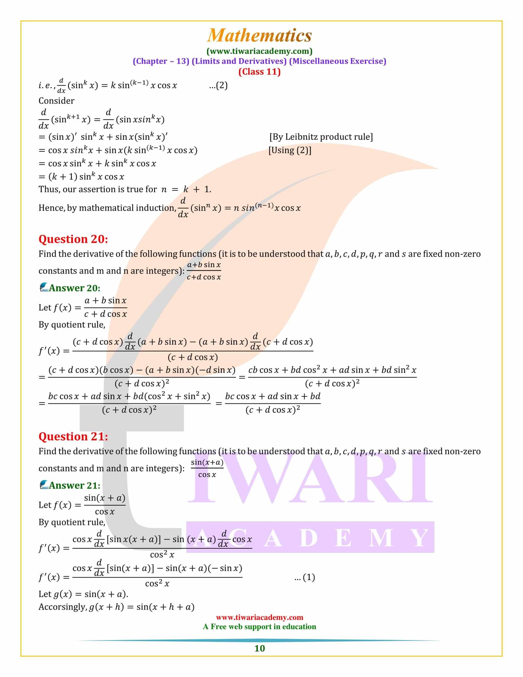 NCERT Solutions for Class 11 Maths Chapter 13 Miscellaneous Exercise in English Medium