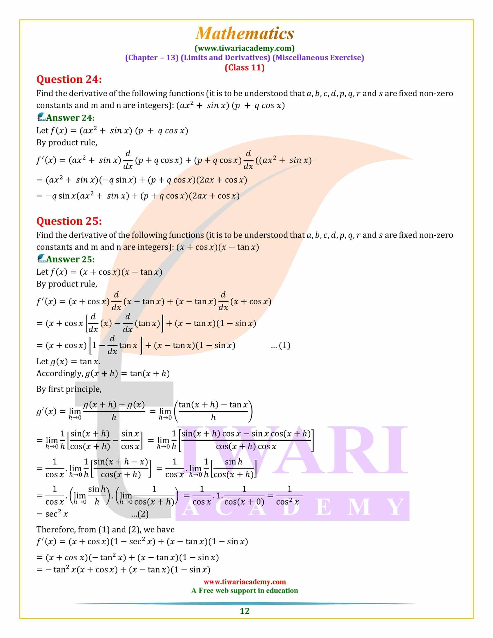 NCERT Solutions for Class 11 Maths Chapter 13 Miscellaneous Exercise PDF