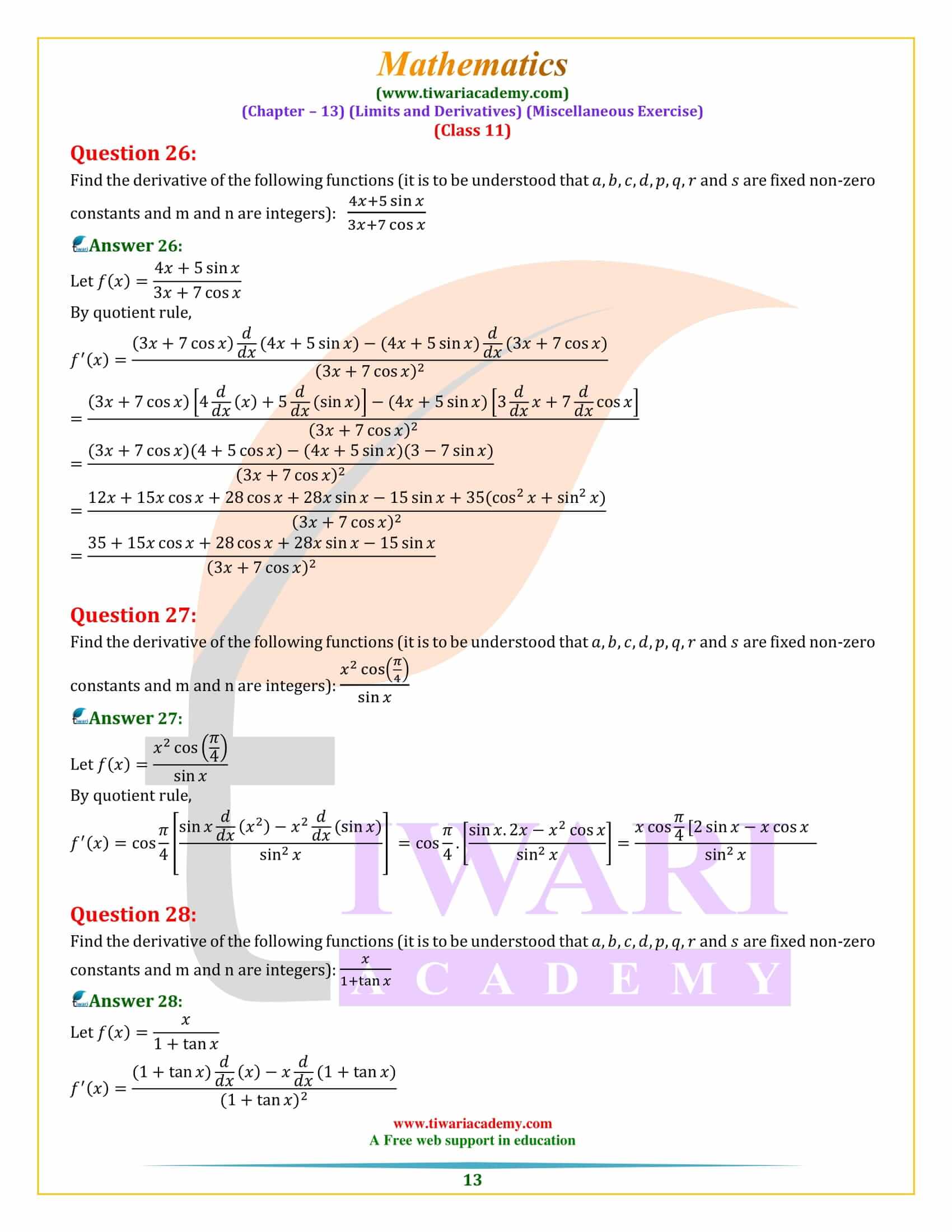 NCERT Solutions for Class 11 Maths Chapter 13 Miscellaneous Exercise free download