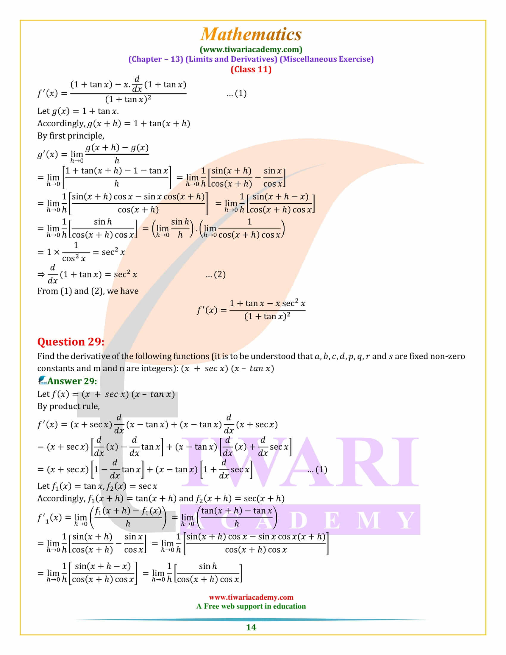 NCERT Solutions for Class 11 Maths Chapter 13 Miscellaneous Exercise all answers
