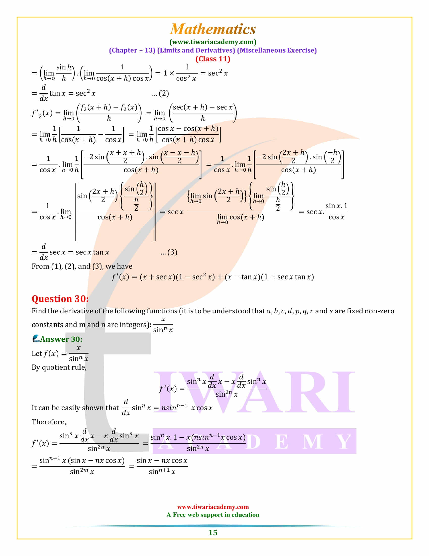 NCERT Solutions for Class 11 Maths Chapter 13 Miscellaneous Exercise free PDF
