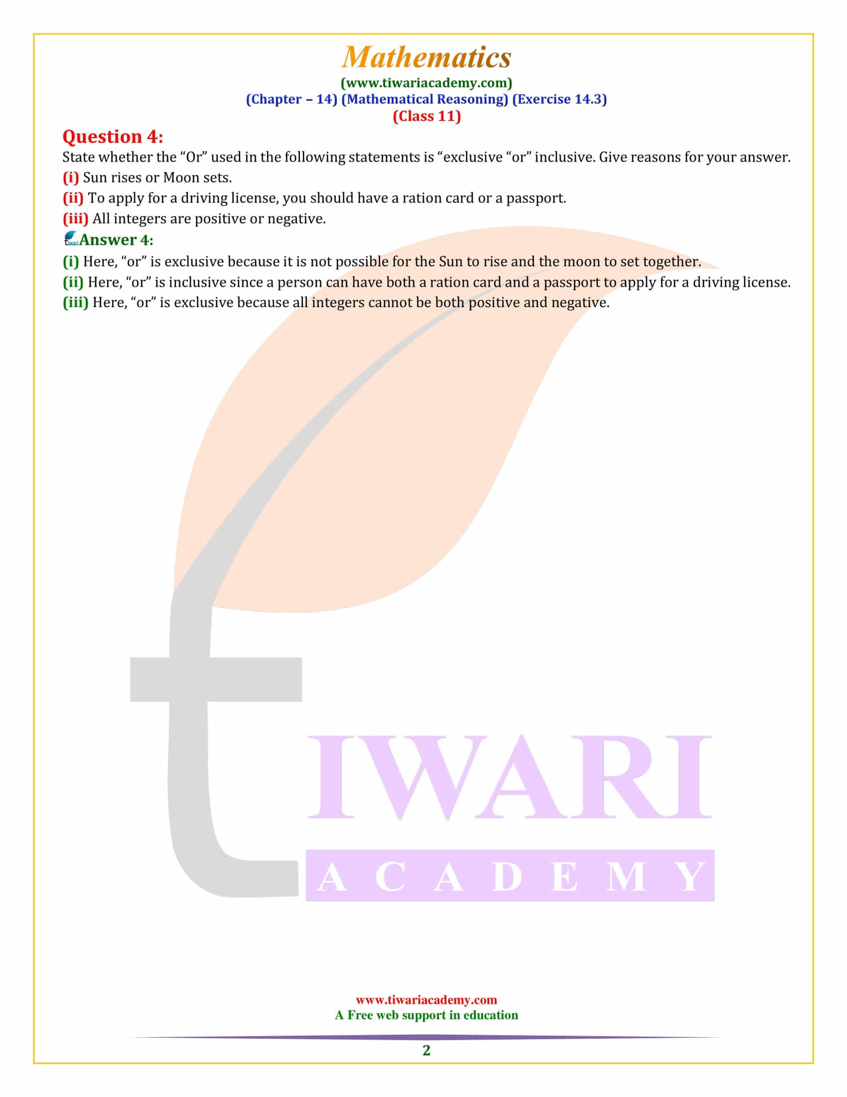 Class 11 Maths Exercise 14.3