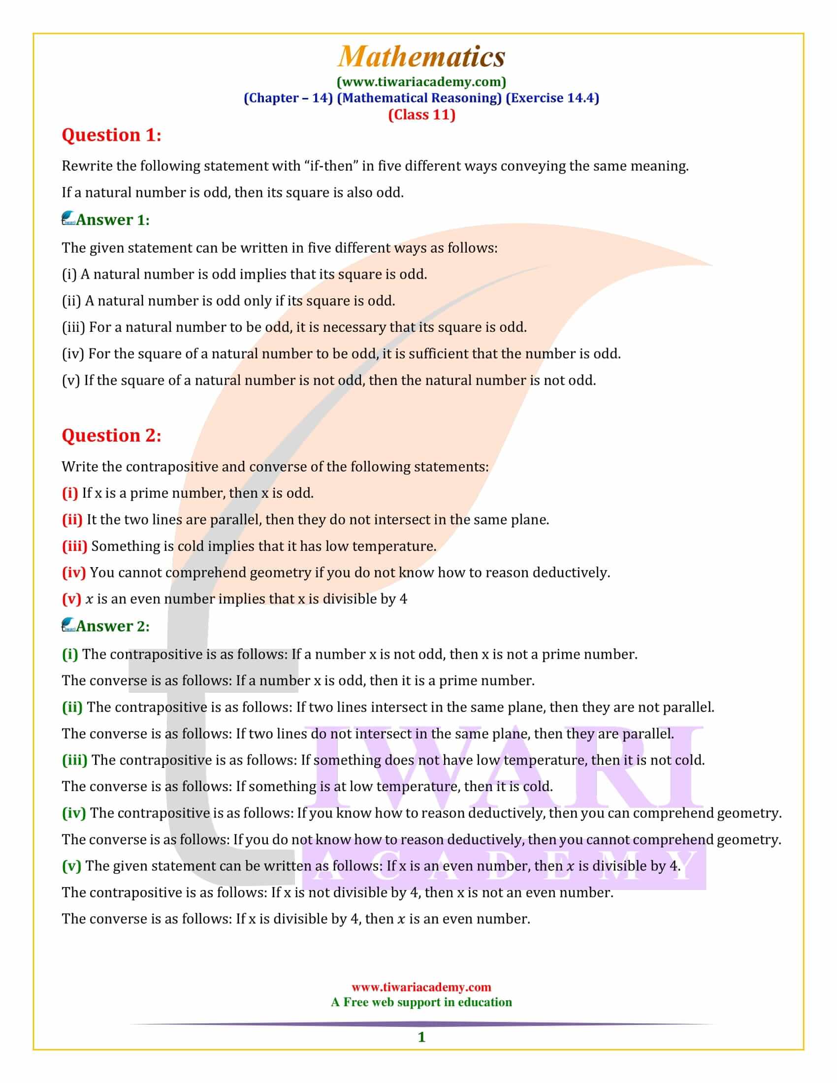 NCERT Solutions for Class 11 Maths Exercise 14.4