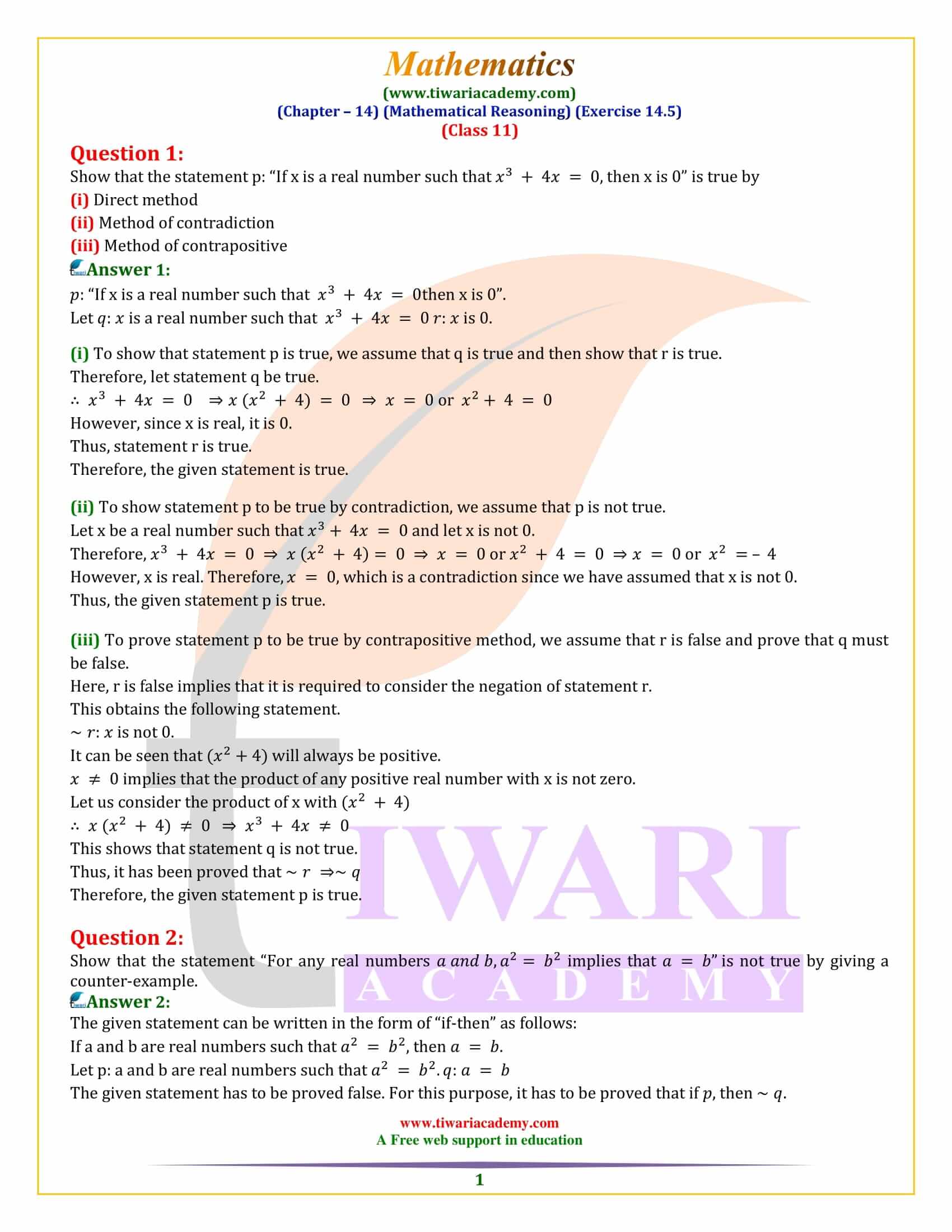 NCERT Solutions for Class 11 Maths Exercise 14.5