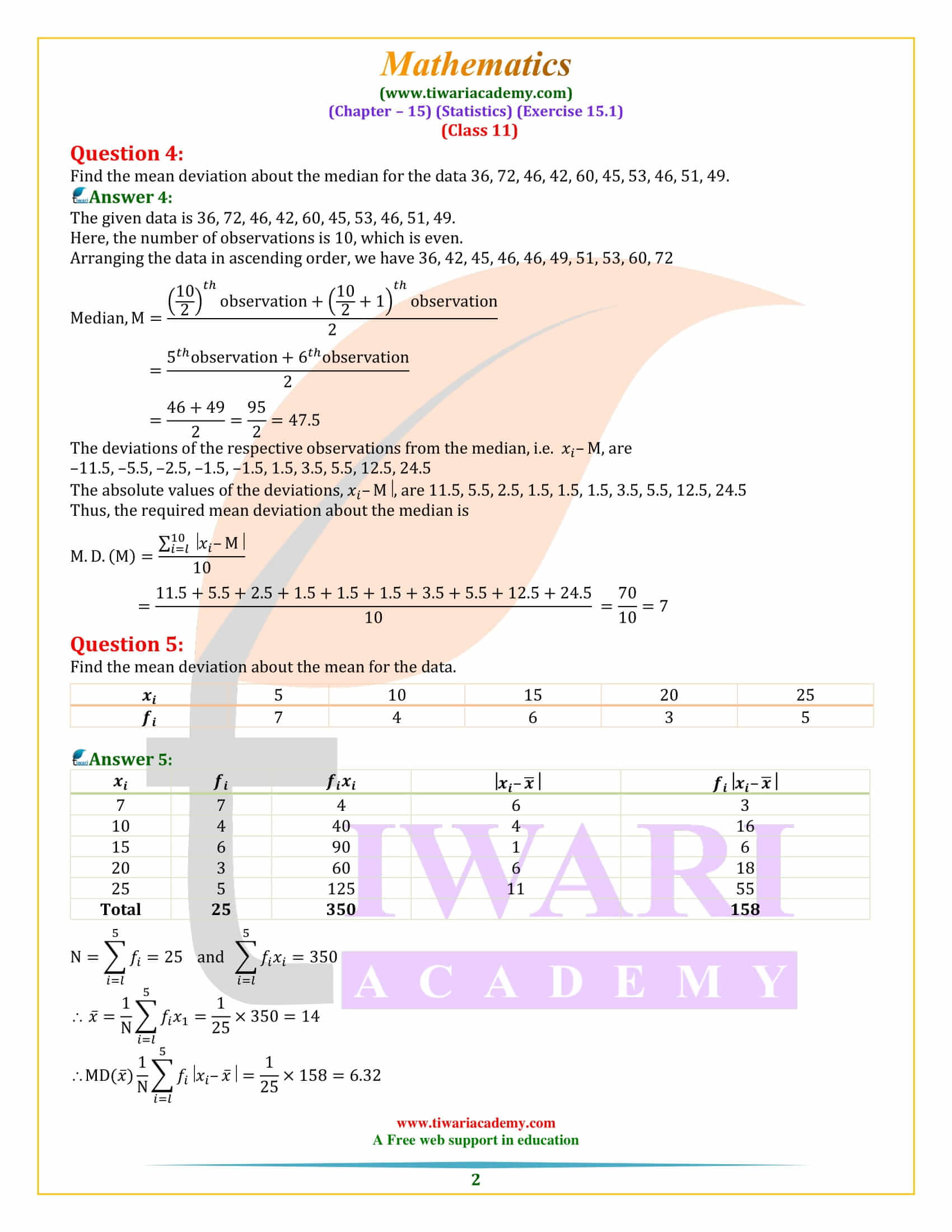 NCERT Solutions for Class 11 Maths Exercise 15.1