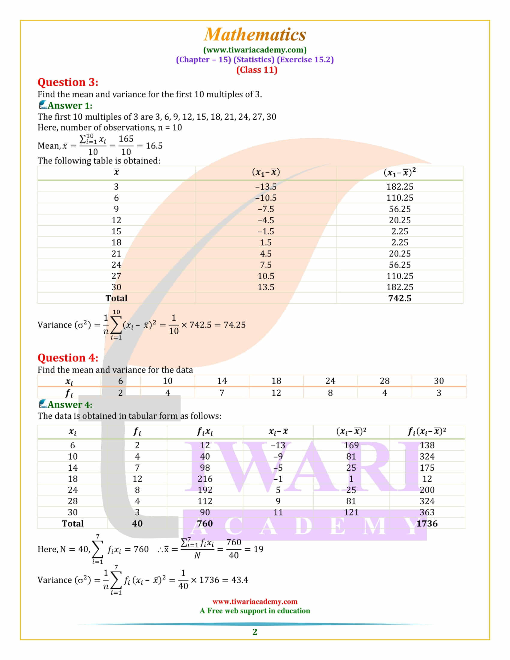 NCERT Solutions for Class 11 Maths Exercise 15.2