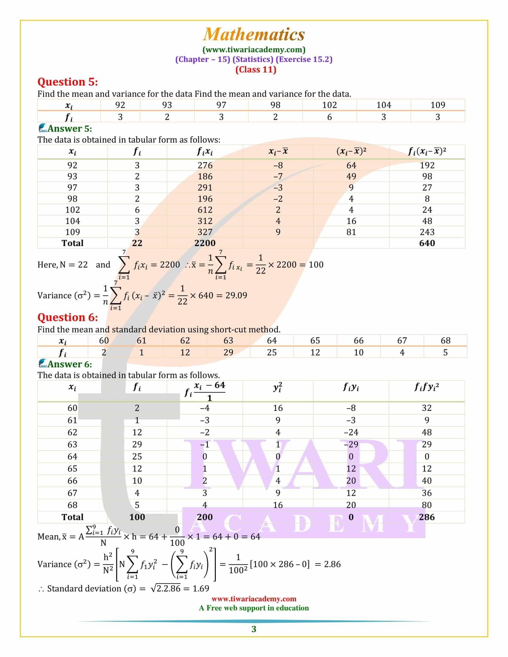Class 11 Maths Exercise 15.2