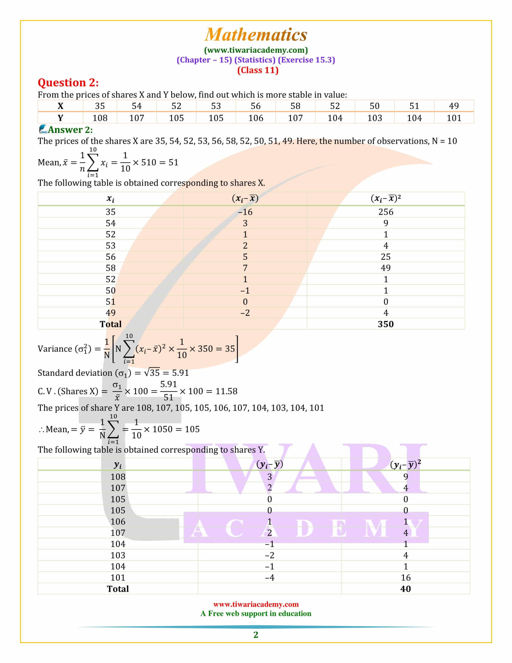 NCERT Solutions for Class 11 Maths Exercise 15.3