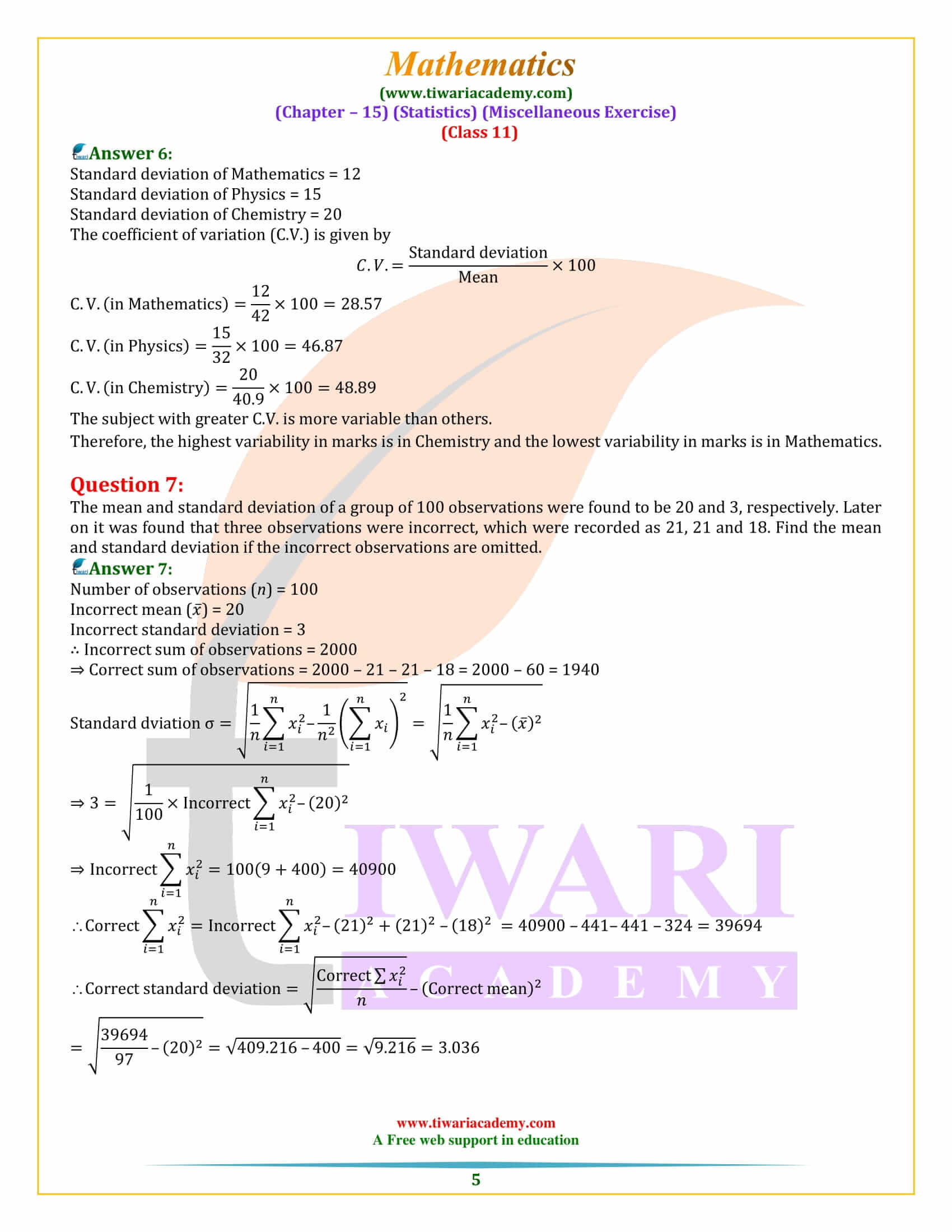 NCERT Solutions for Class 11 Maths Chapter 15 Miscellaneous Exercise free download