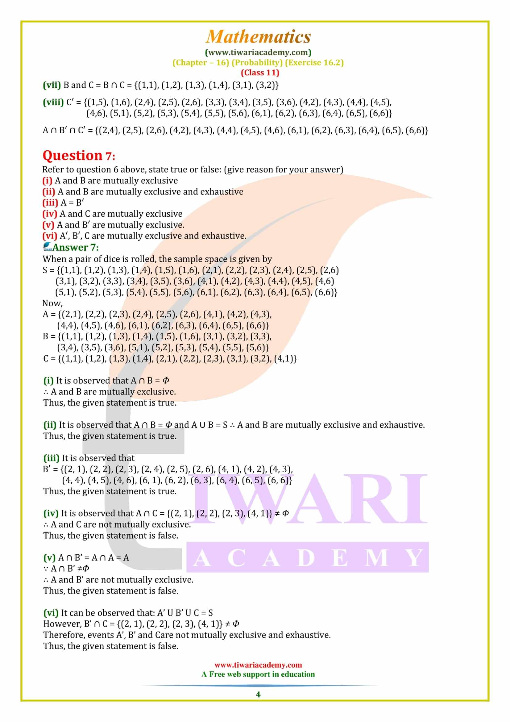 Class 11 Maths Exercise 16.2