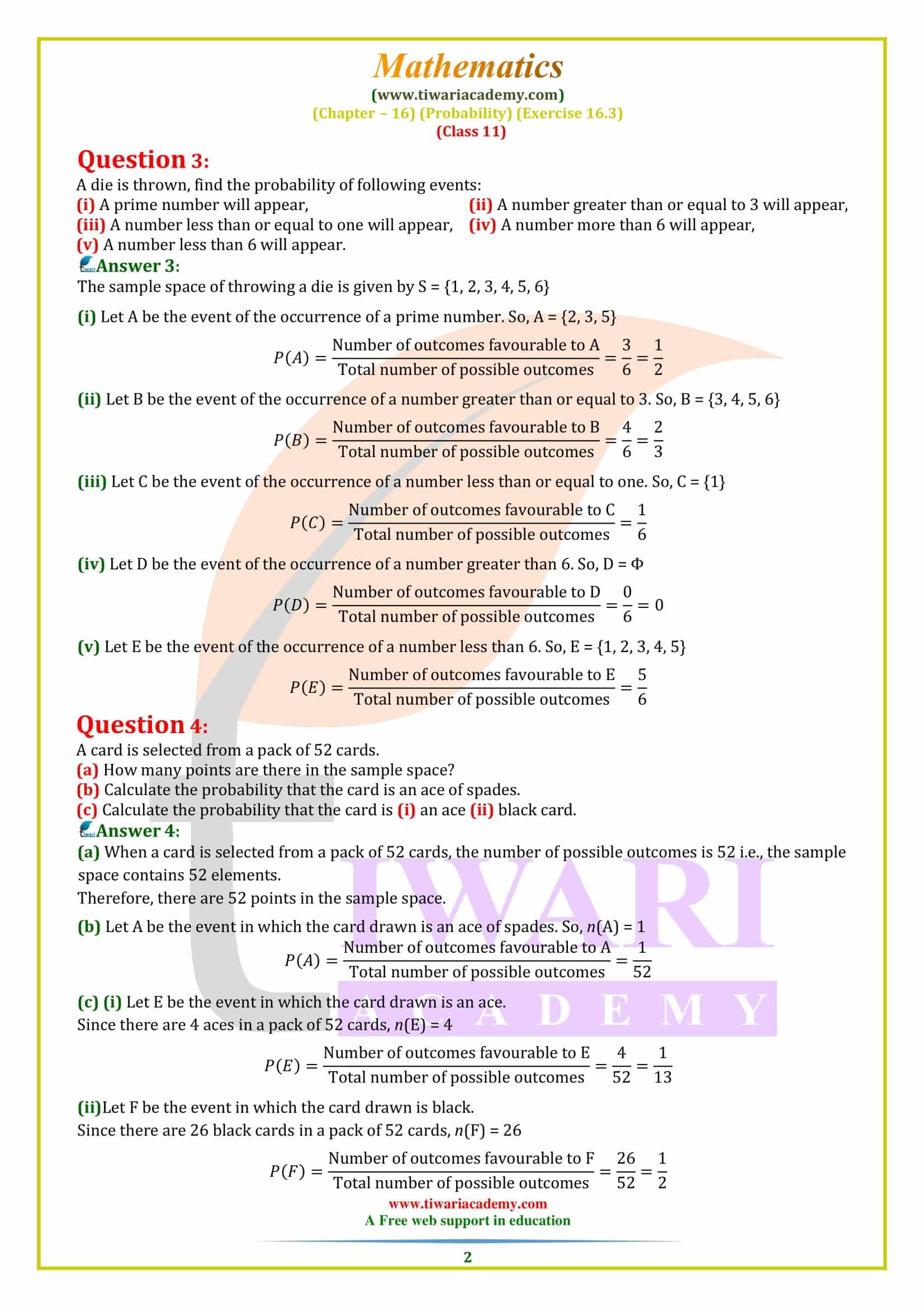 NCERT Solutions for Class 11 Maths Exercise 16.3