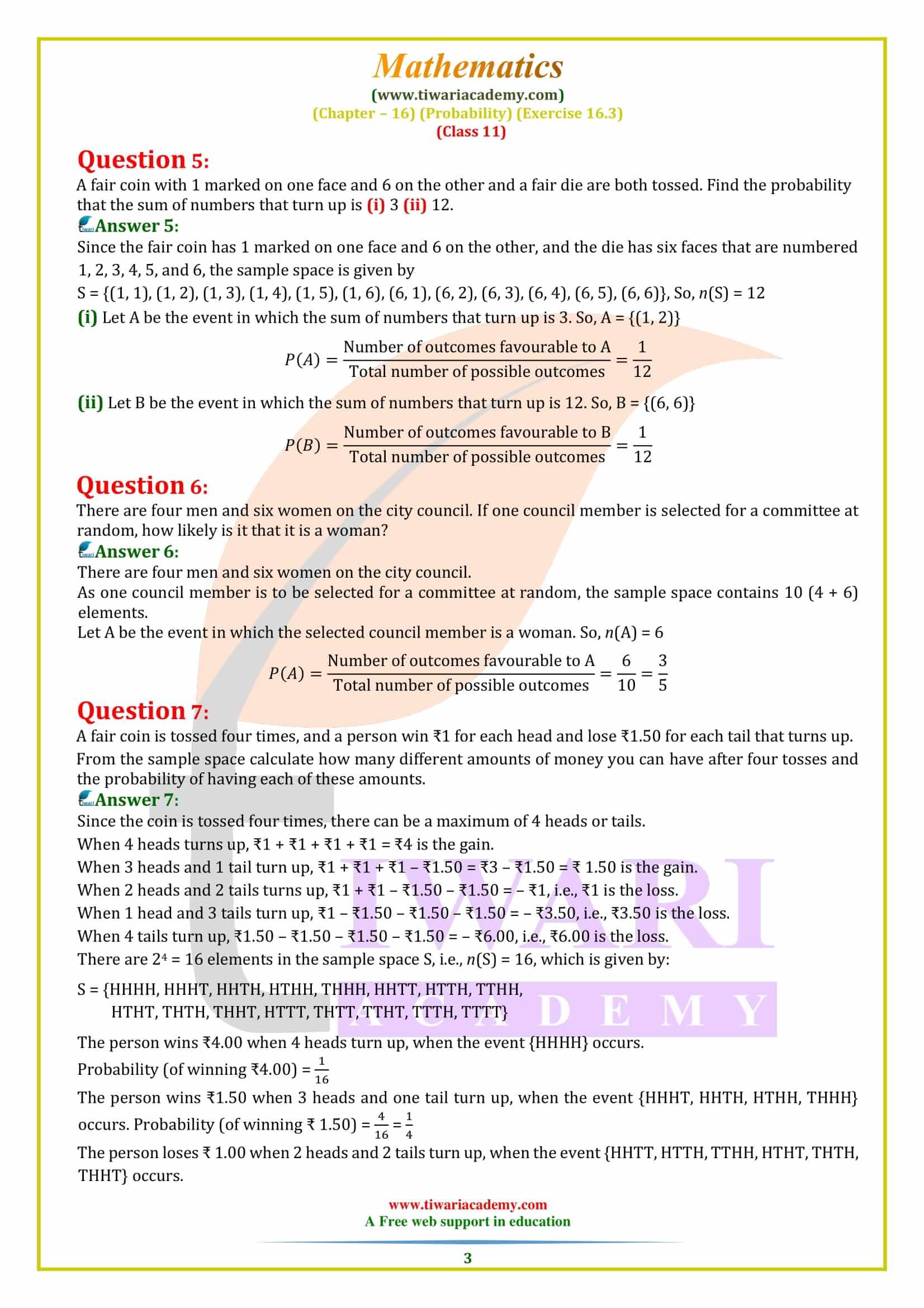 NCERT Solutions for Class 11 Maths Exercise 16.3 in PDF