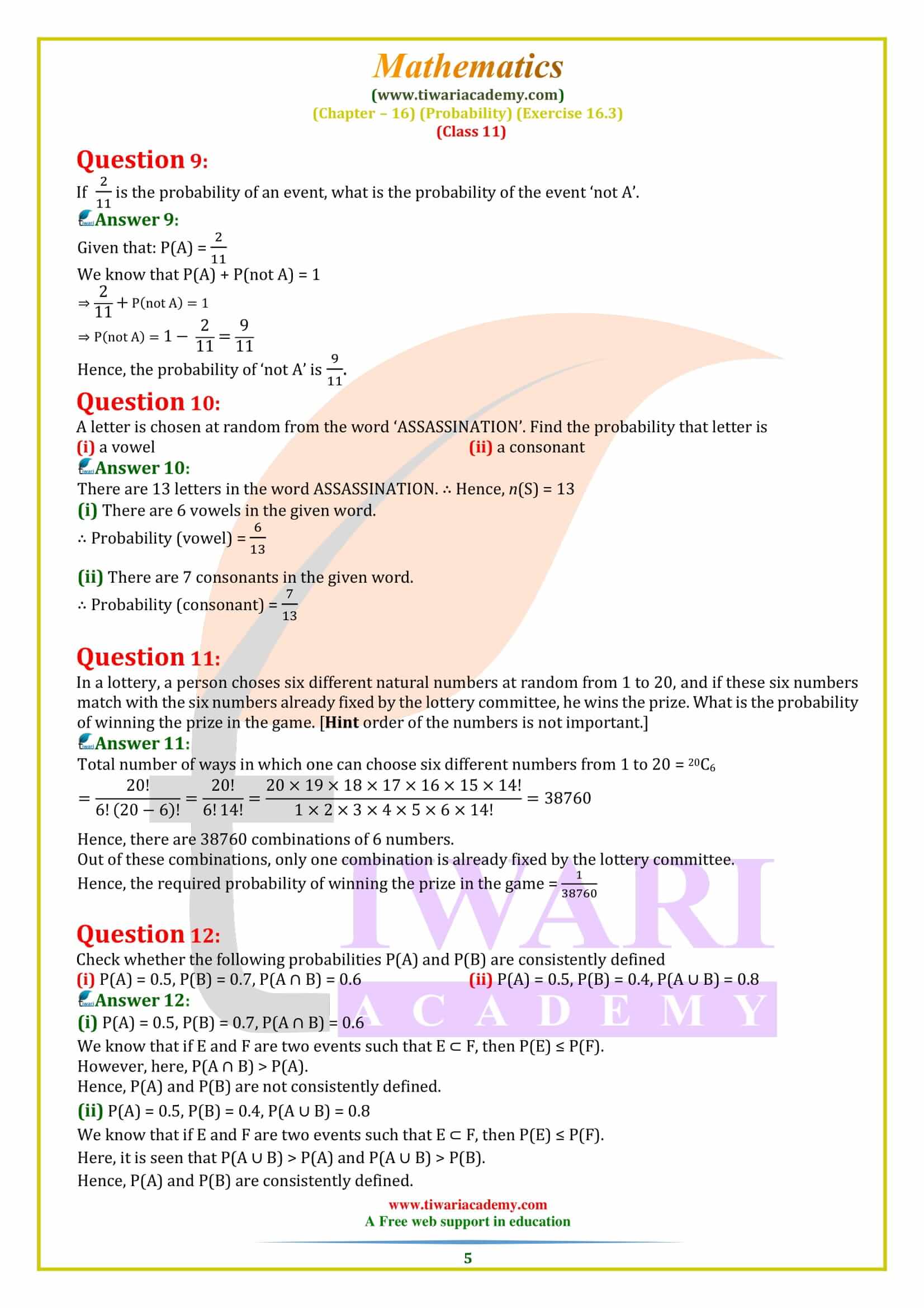 NCERT Solutions for Class 11 Maths Exercise 16.3 free download