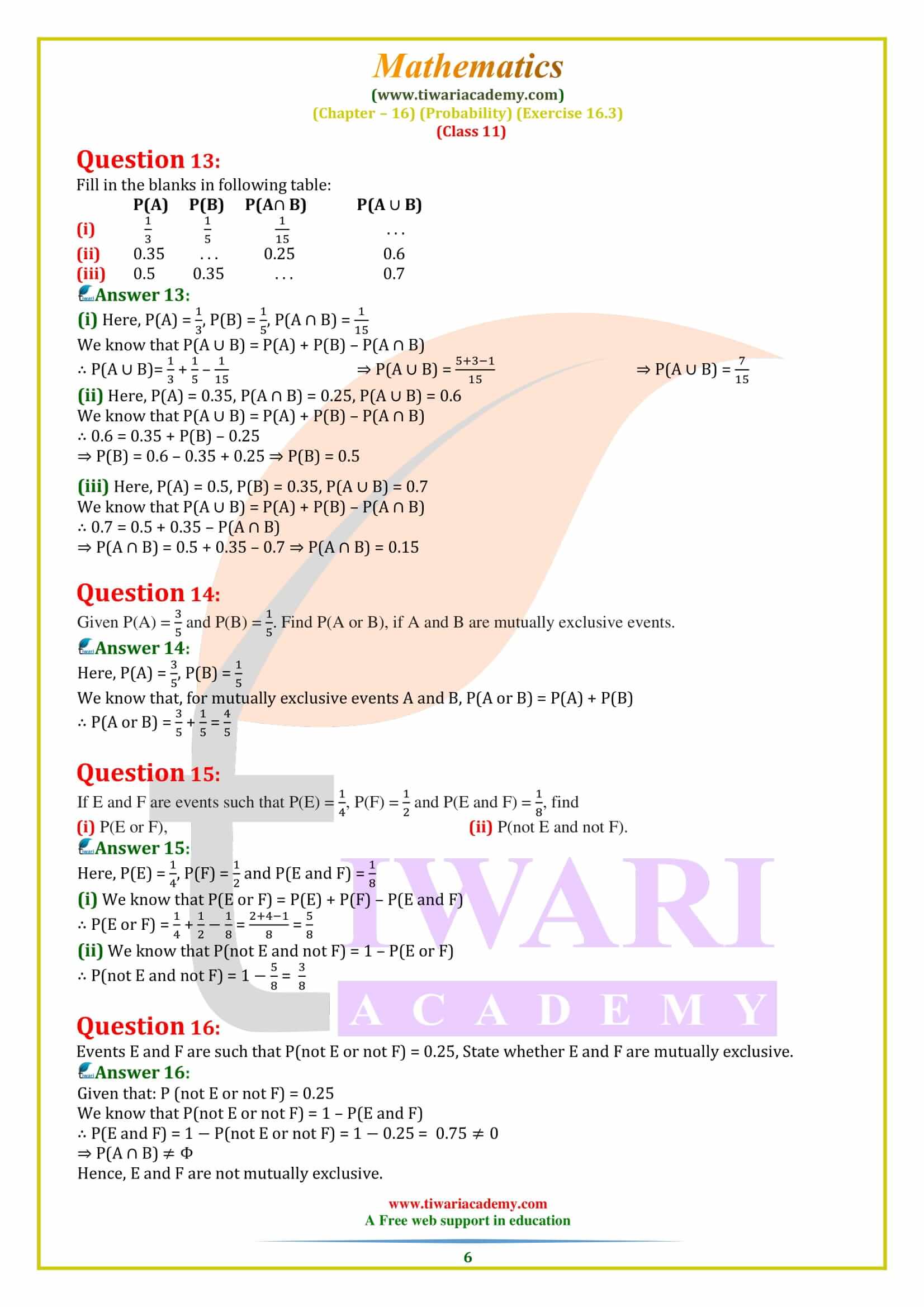 NCERT Solutions for Class 11 Maths Exercise 16.3 in English Medium