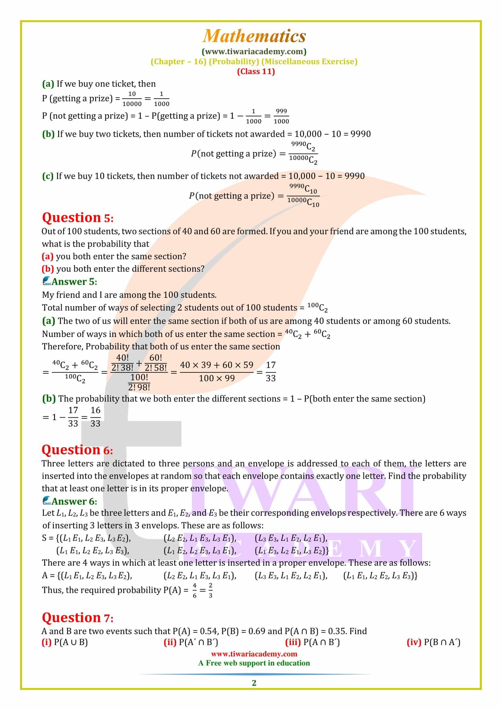 NCERT Solutions for Class 11 Maths Chapter 16 Miscellaneous Exercise