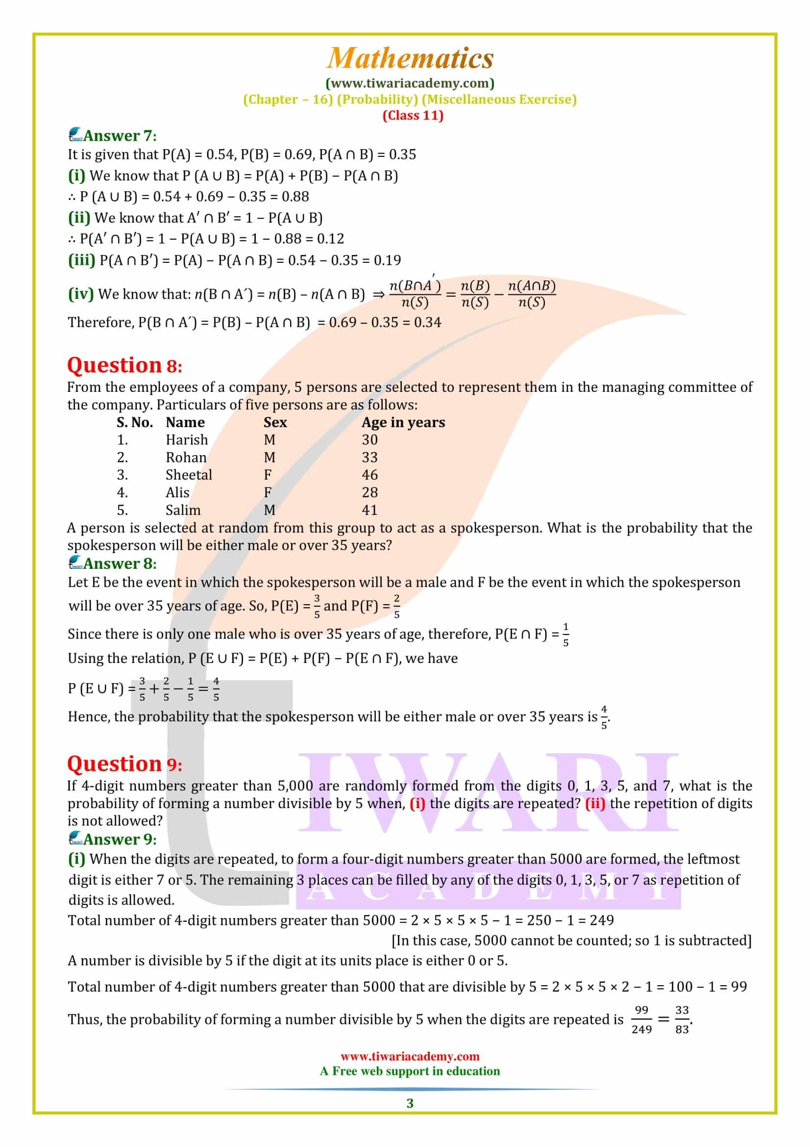 NCERT Solutions for Class 11 Maths Chapter 16 Miscellaneous Exercise in PDF