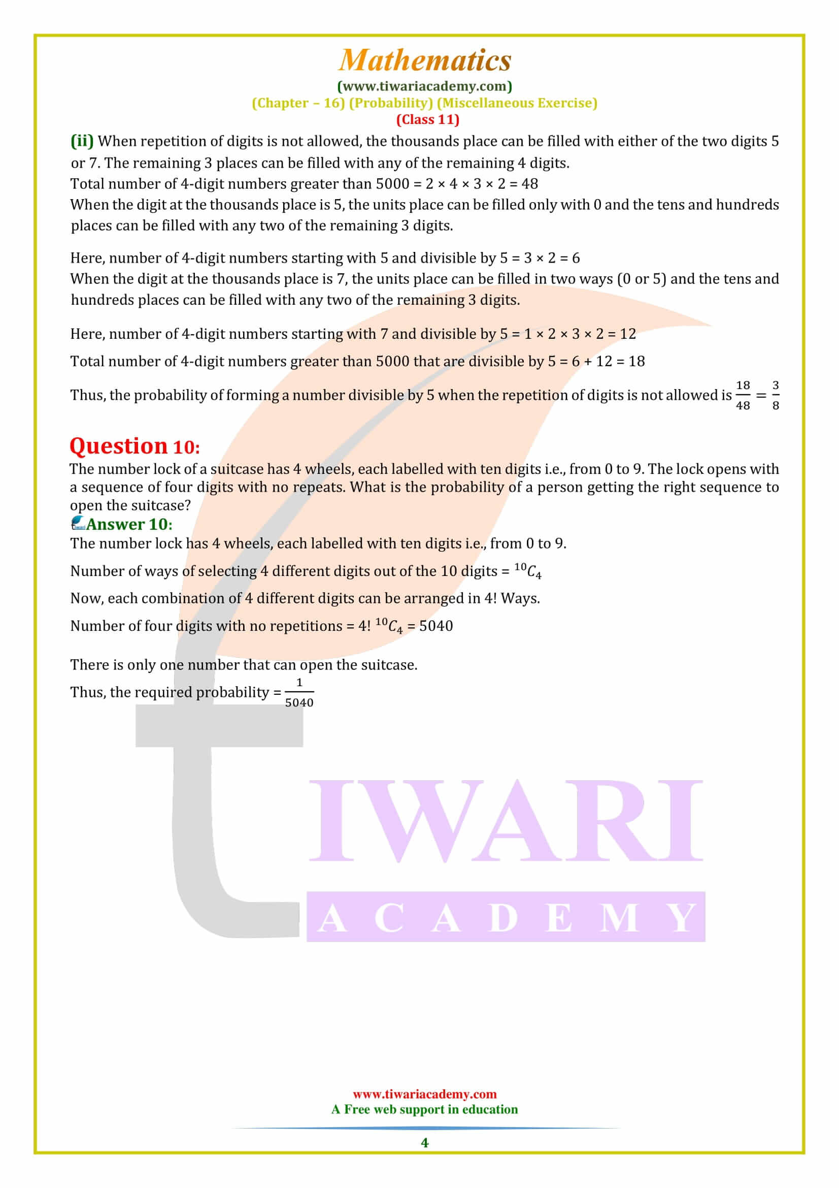 Class 11 Maths Chapter 16 Miscellaneous Exercise