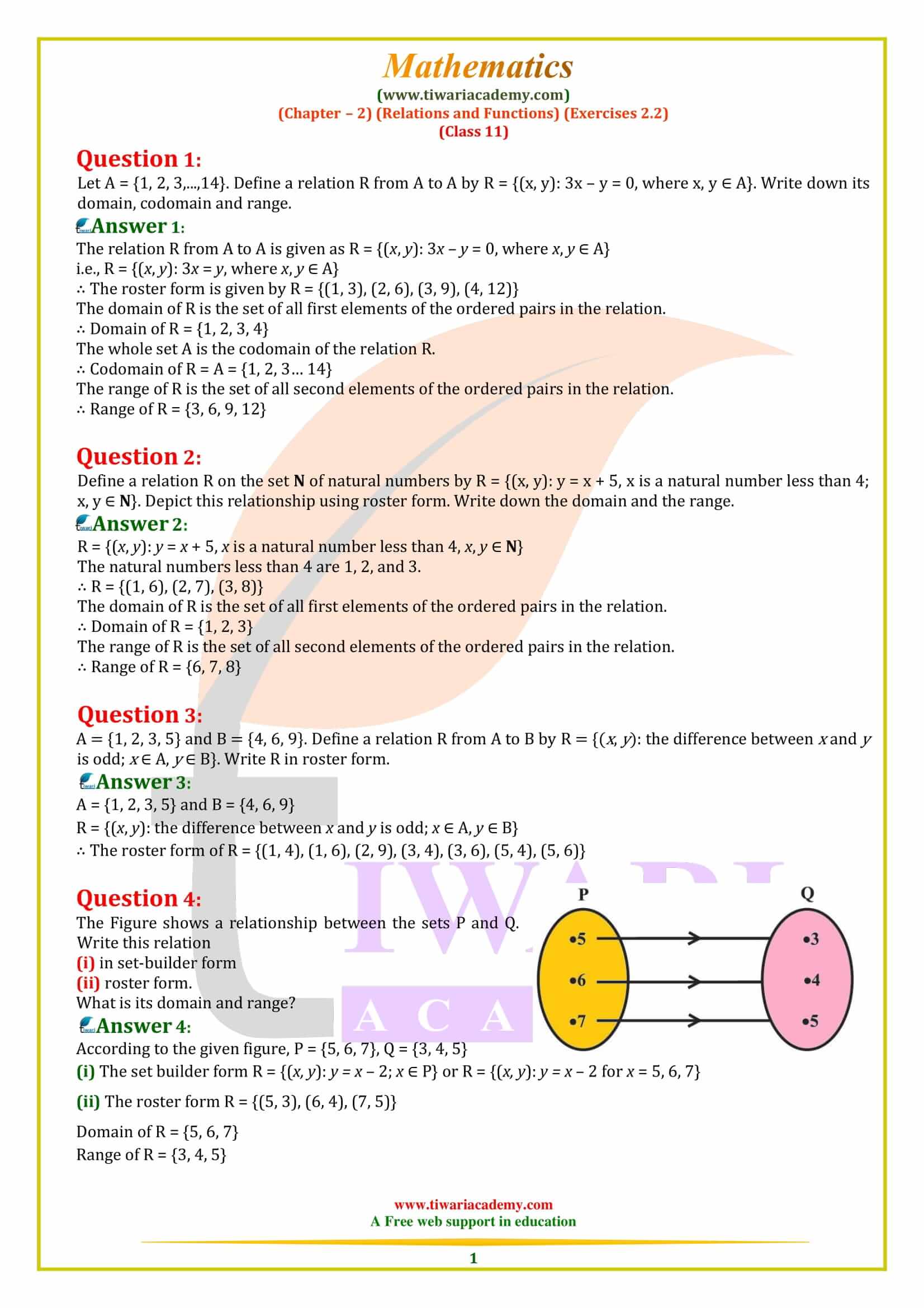 NCERT Solutions for Class 11 Maths Exercise 2.2