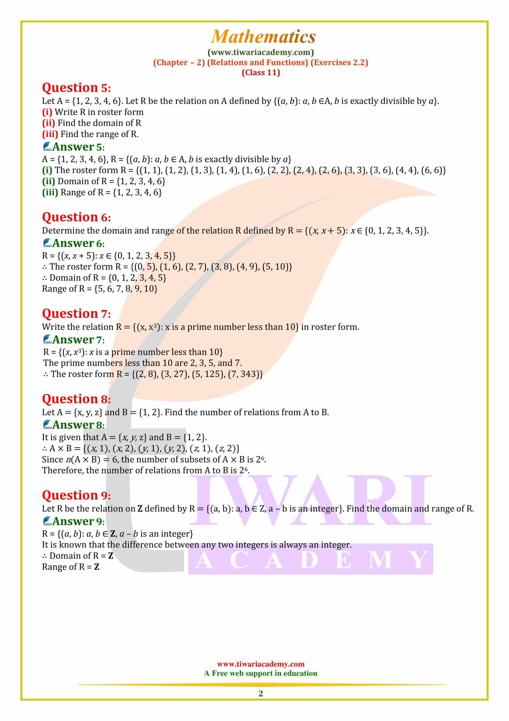 Class 11 Maths Exercise 2.2