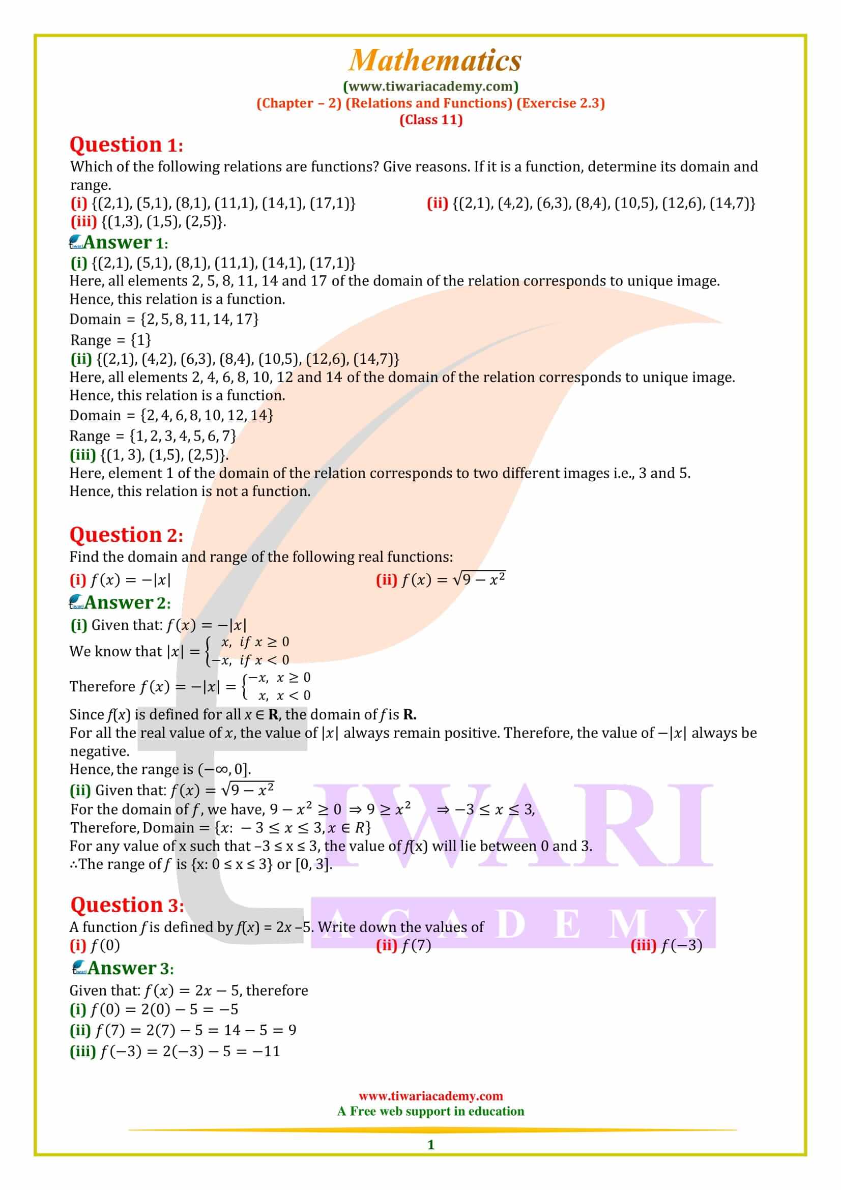 NCERT Solutions for Class 11 Maths Exercise 2.3