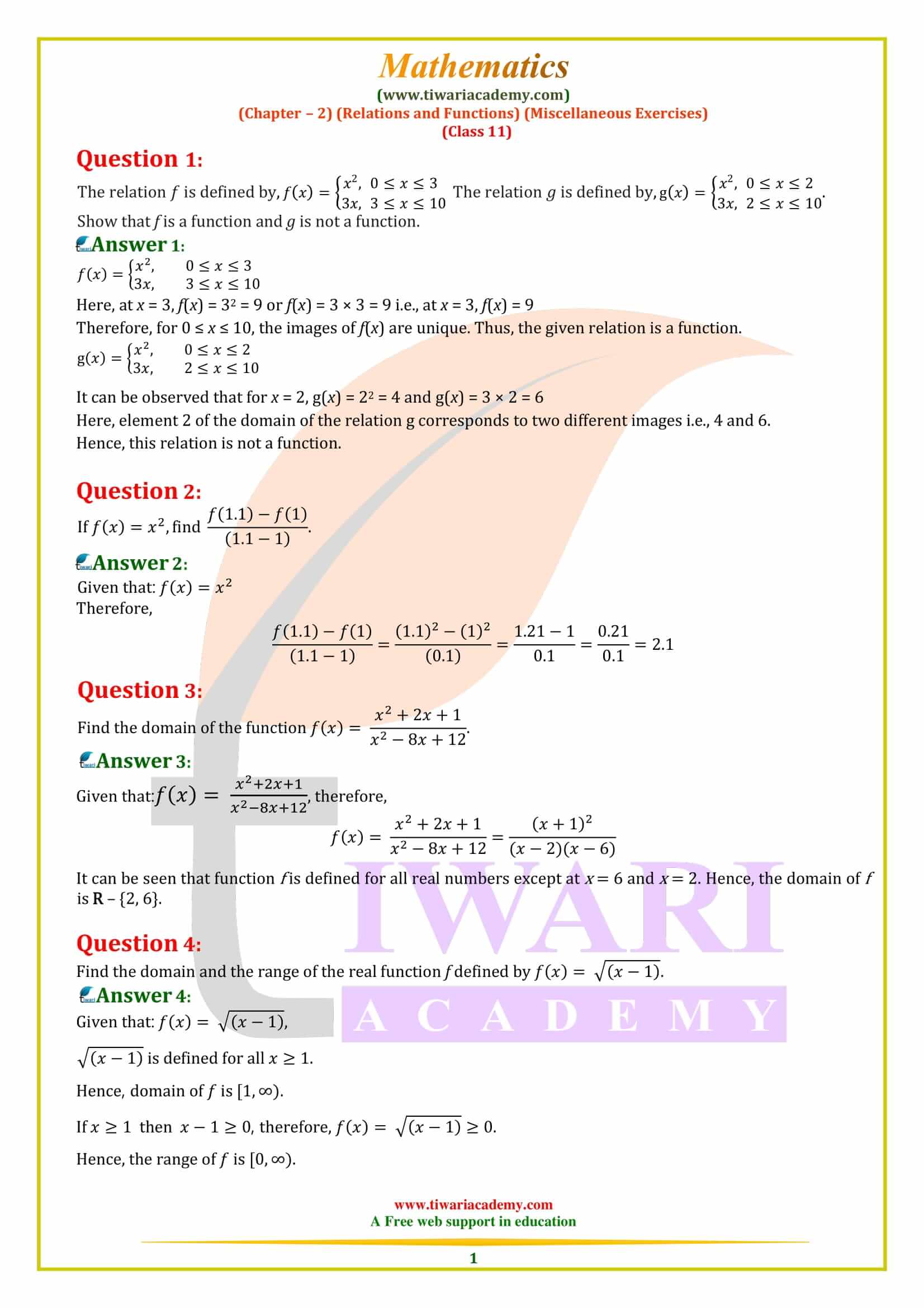 NCERT Solutions for Class 11 Maths Chapter 2 Miscellaneous Exercise