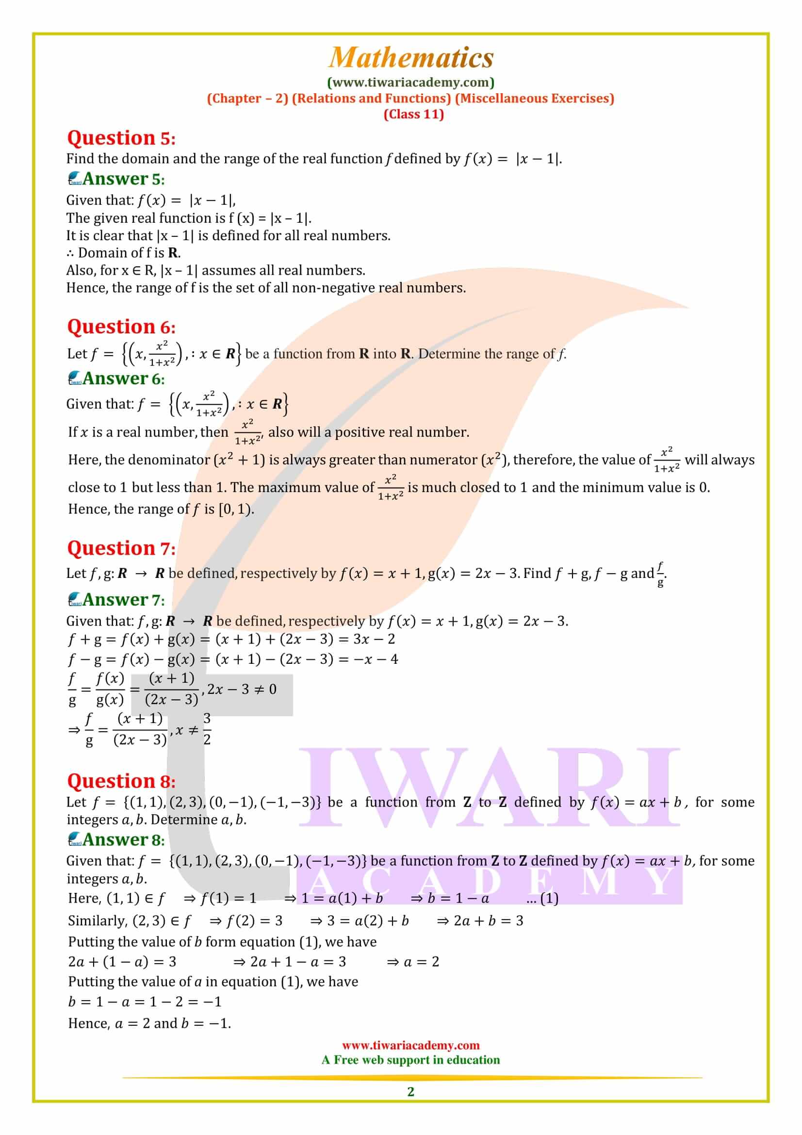 NCERT Solutions for Class 11 Maths Chapter 2 Mis. Exercise