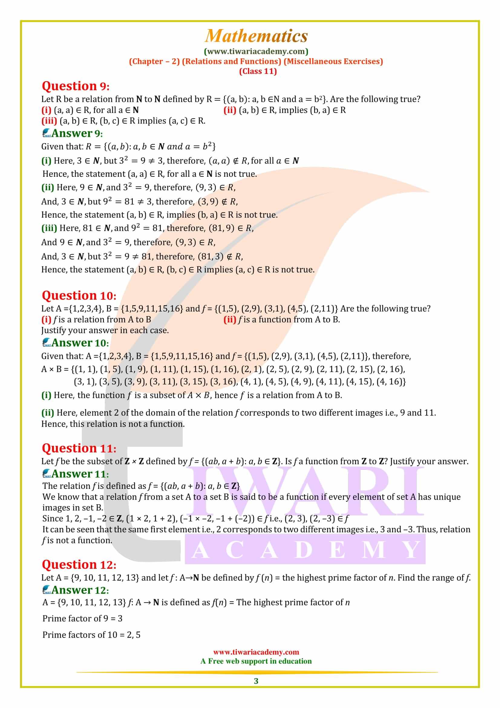 NCERT Solutions for Class 11 Maths Chapter 2 Mis Ex.