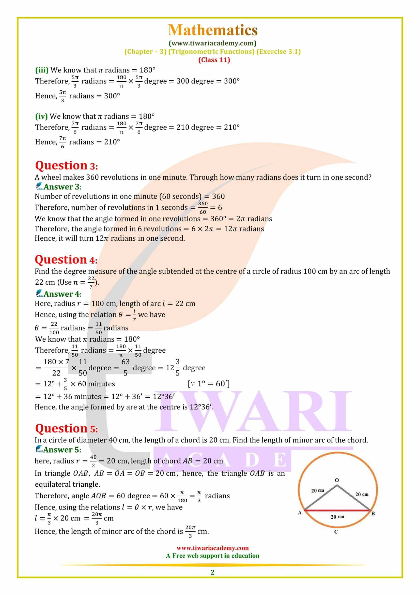 NCERT Solutions for Class 11 Maths Exercise 3.1 in PDF