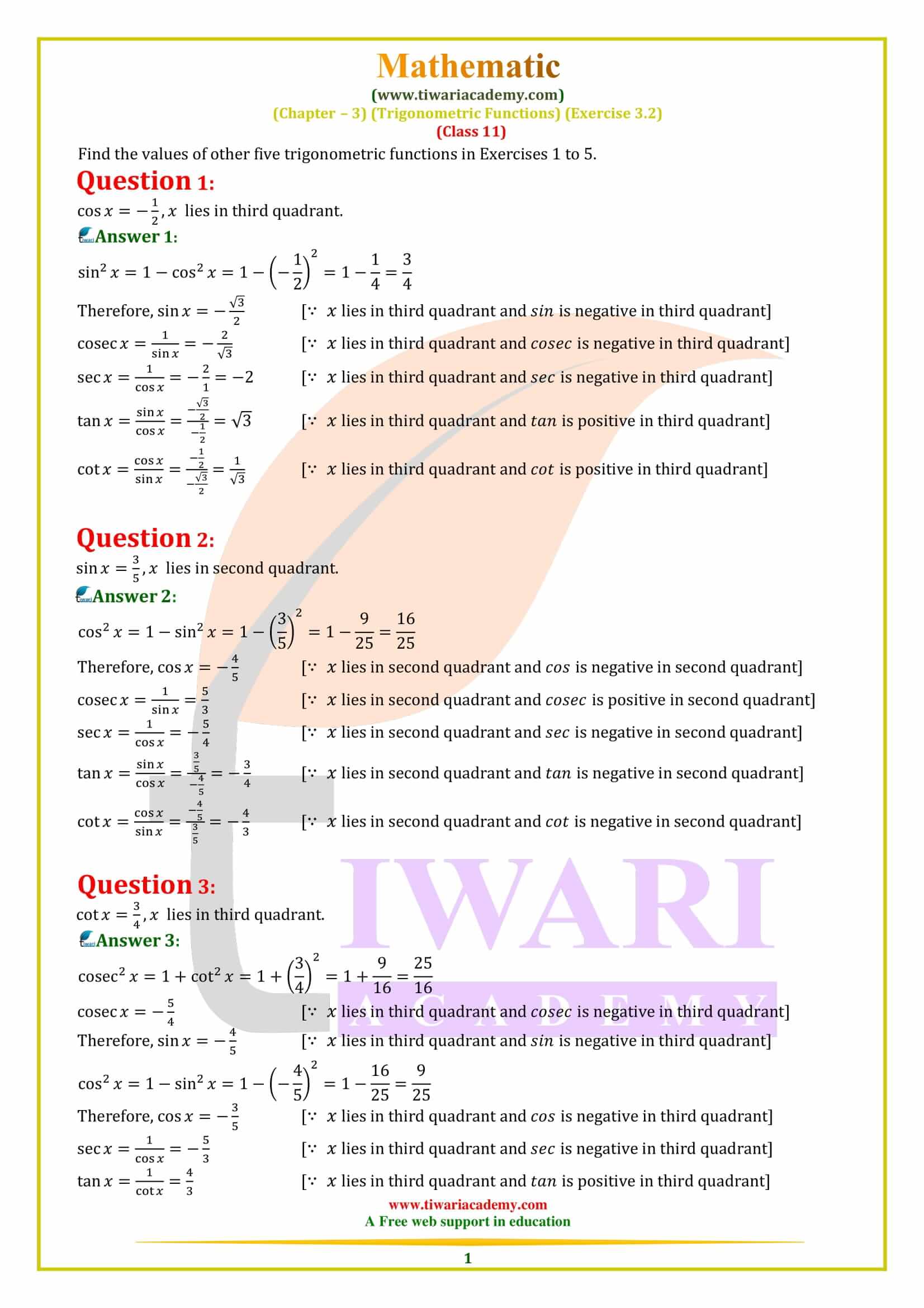 Ncert solutions for class 11 maths chapter 3 exercise 3 2 in pdf