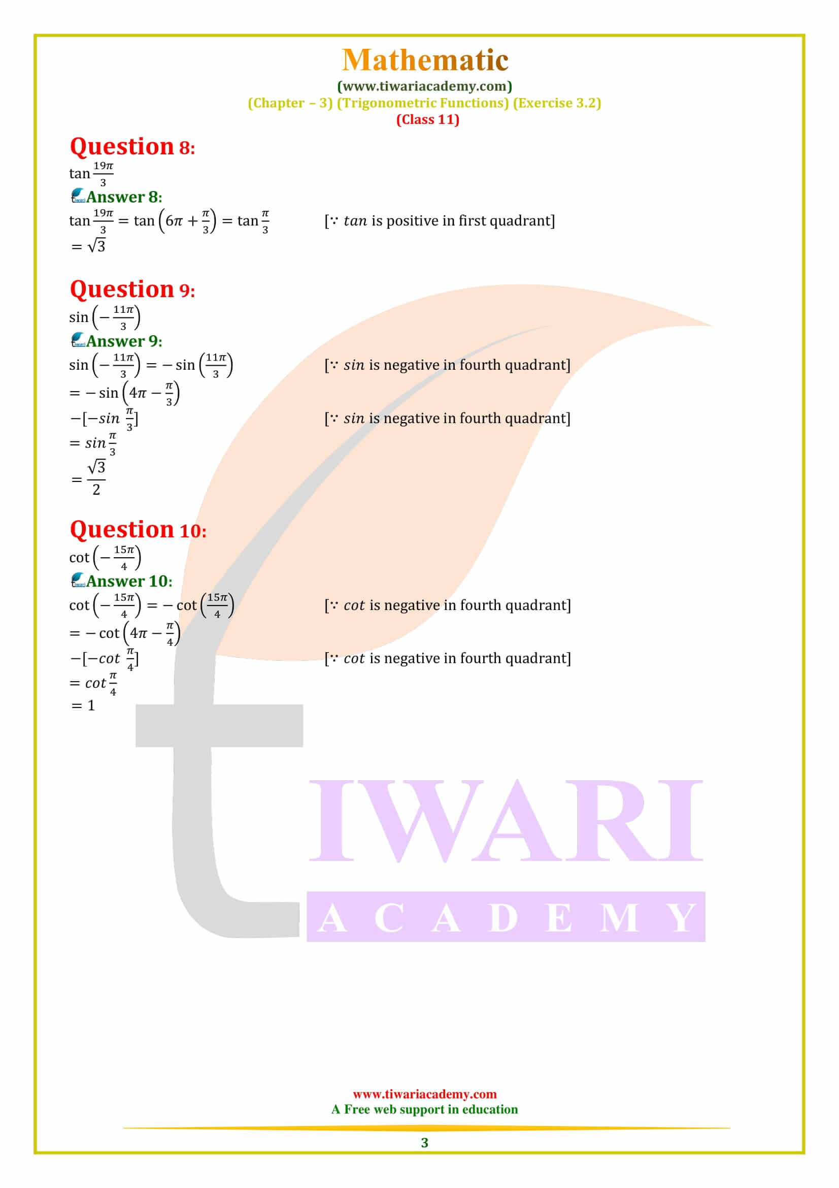 NCERT Solutions for Class 11 Maths Exercise 3.2 in PDF