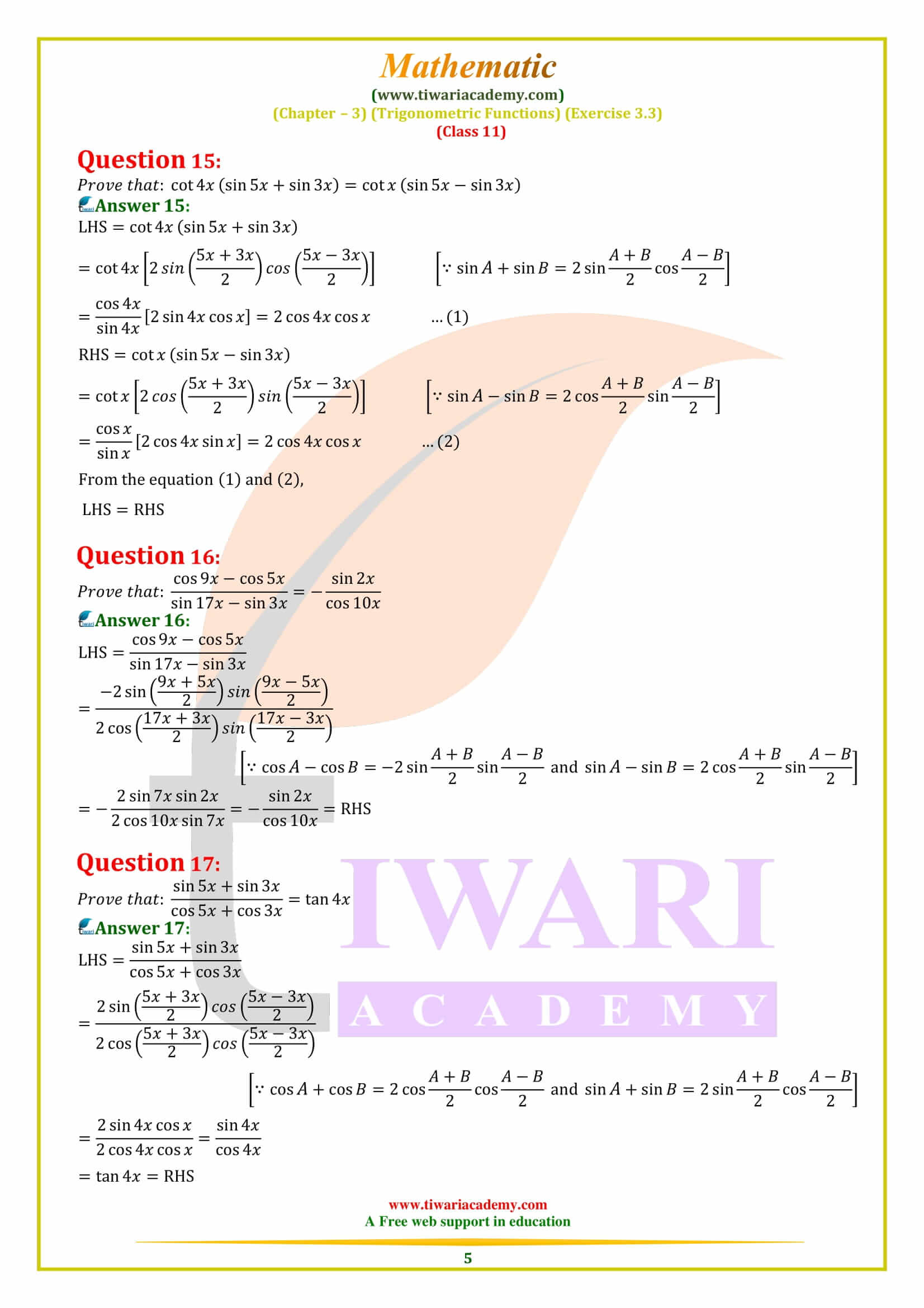 NCERT Solutions for Class 11 Maths Exercise 3.3 download