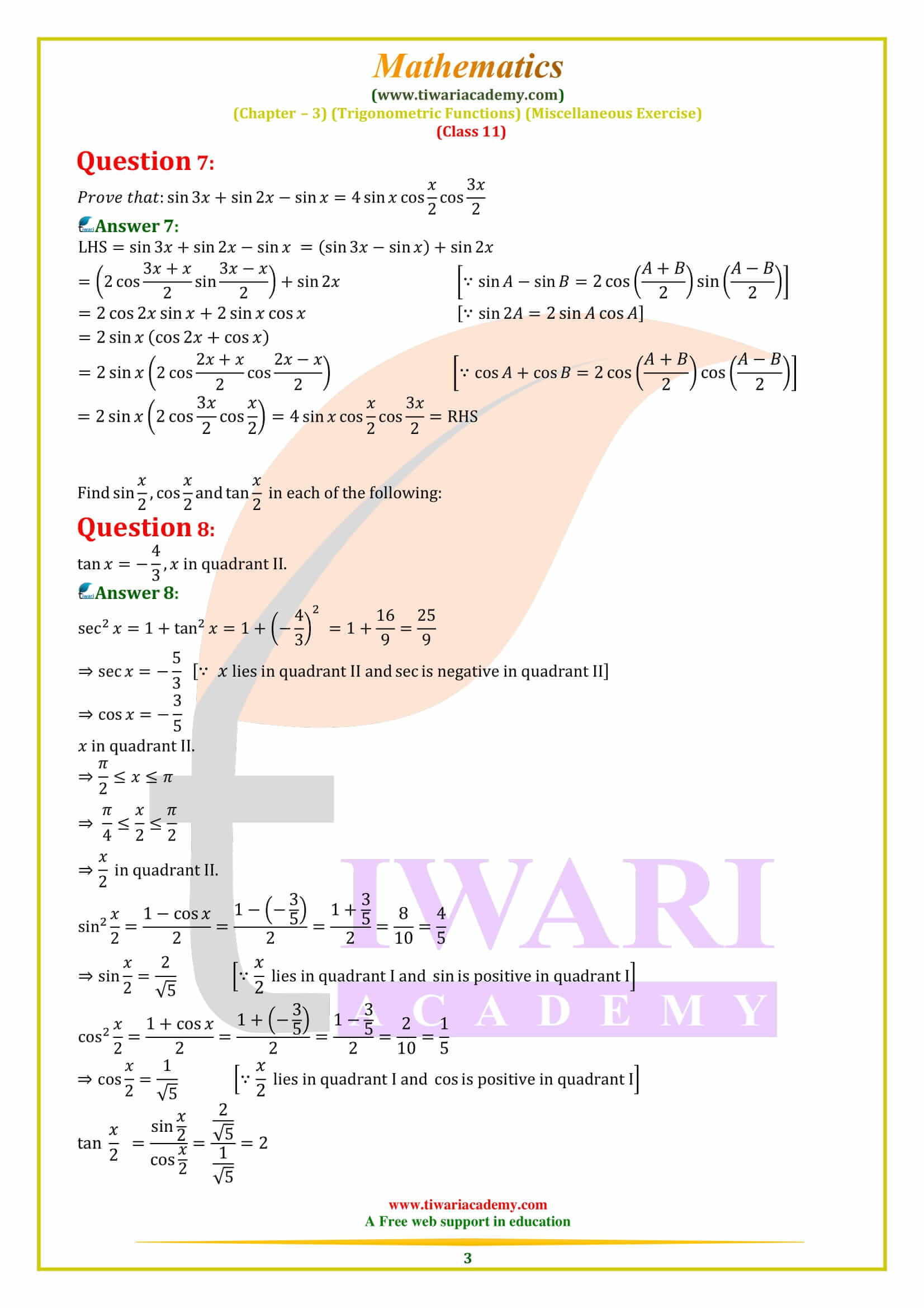 NCERT Solutions for Class 11 Maths Chapter 3 Miscellaneous Exercise download