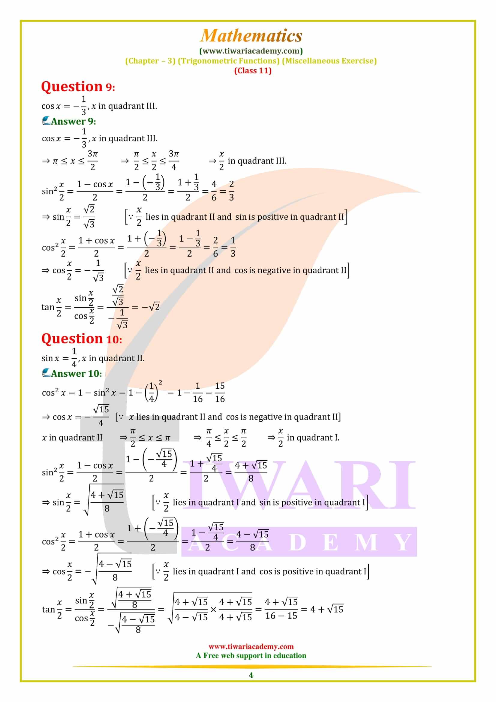 NCERT Solutions for Class 11 Maths Chapter 3 Miscellaneous Exercise pdf