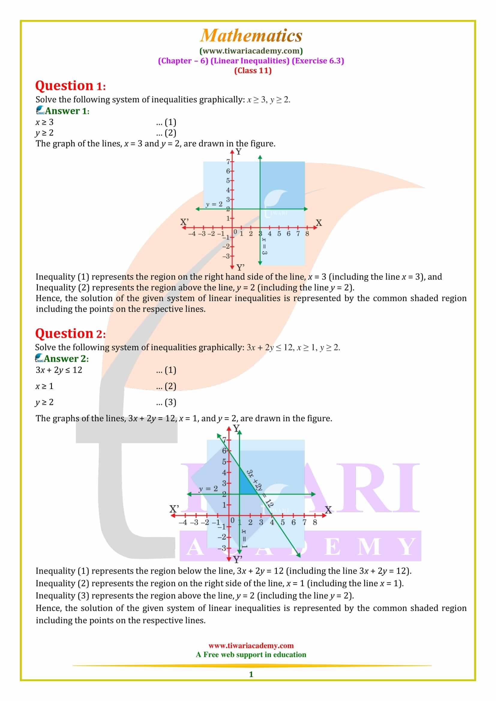 Class 11 Maths Exercise 6.3 Linear Inequalities