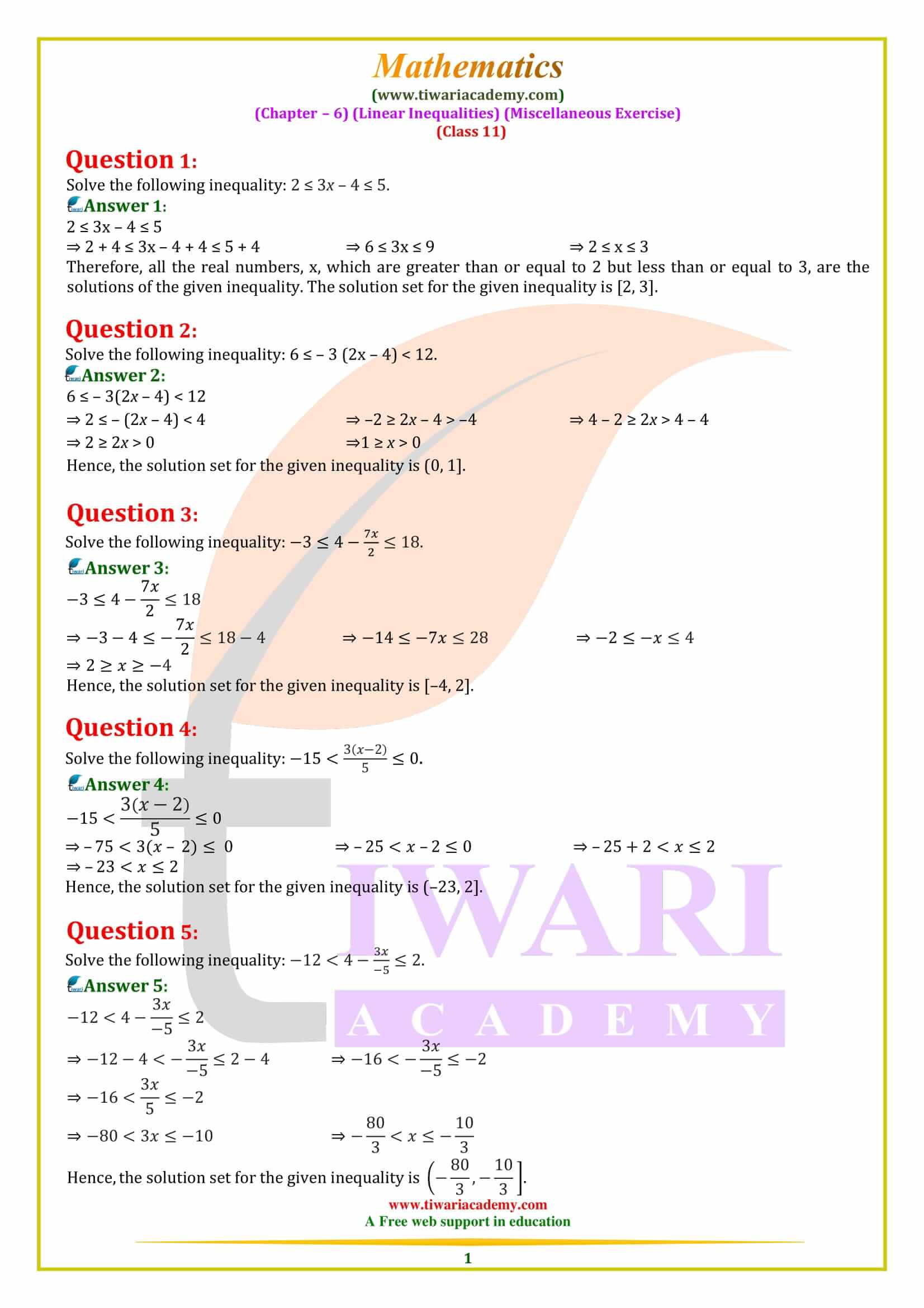 NCERT Solutions for Class 11 Maths Chapter 6 Miscellaneous Exercise