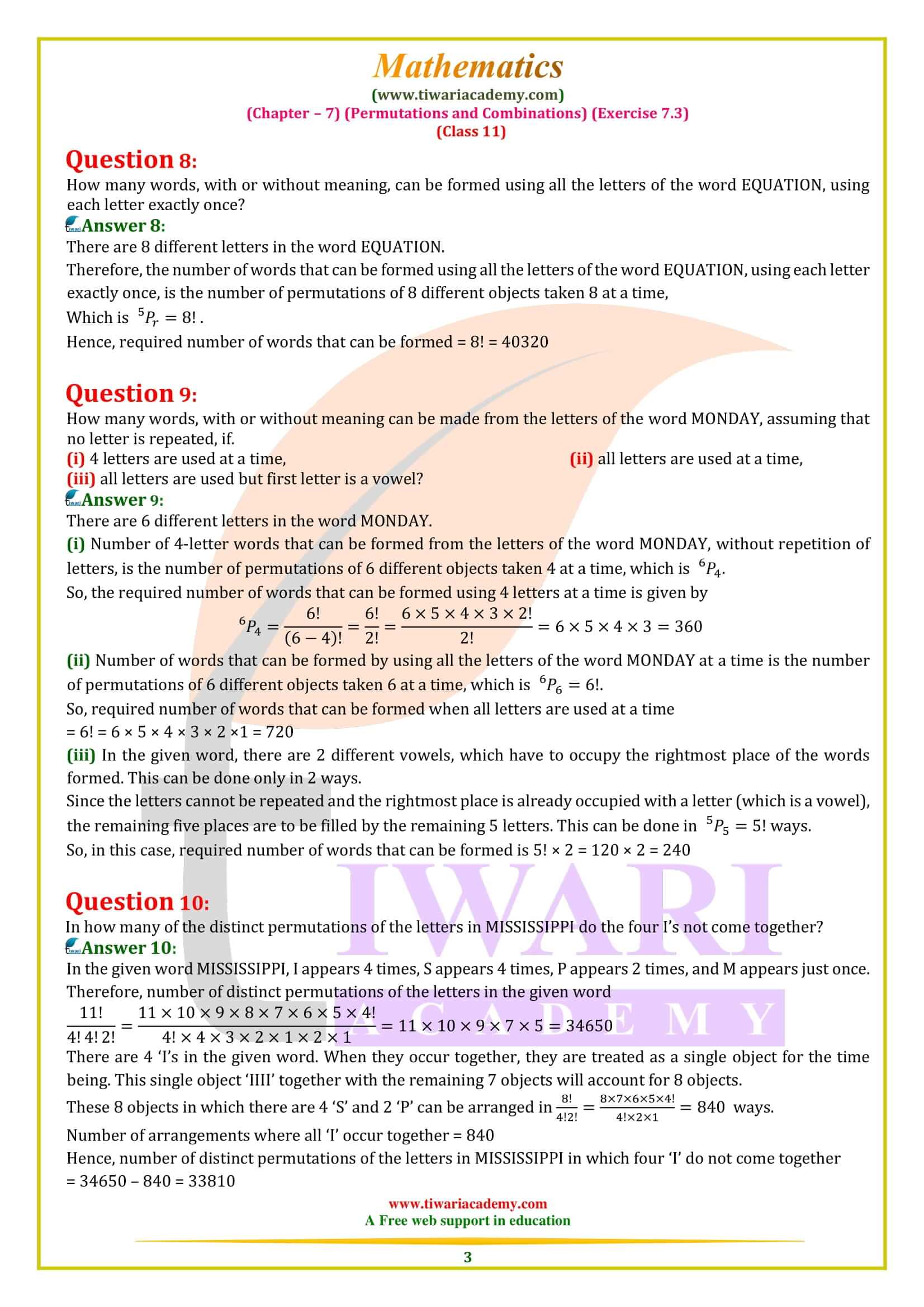 Class 11 Maths Exercise 7.3