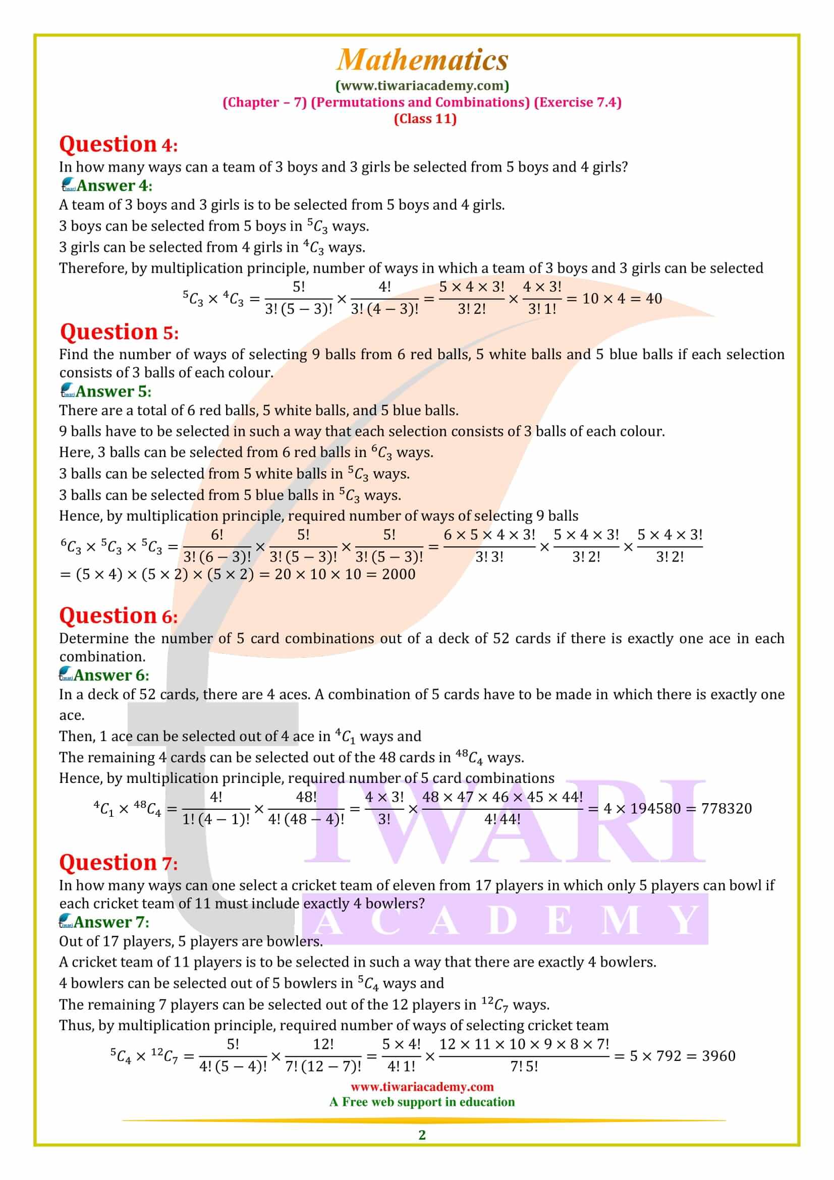NCERT Solutions for Class 11 Maths Exercise 7.4