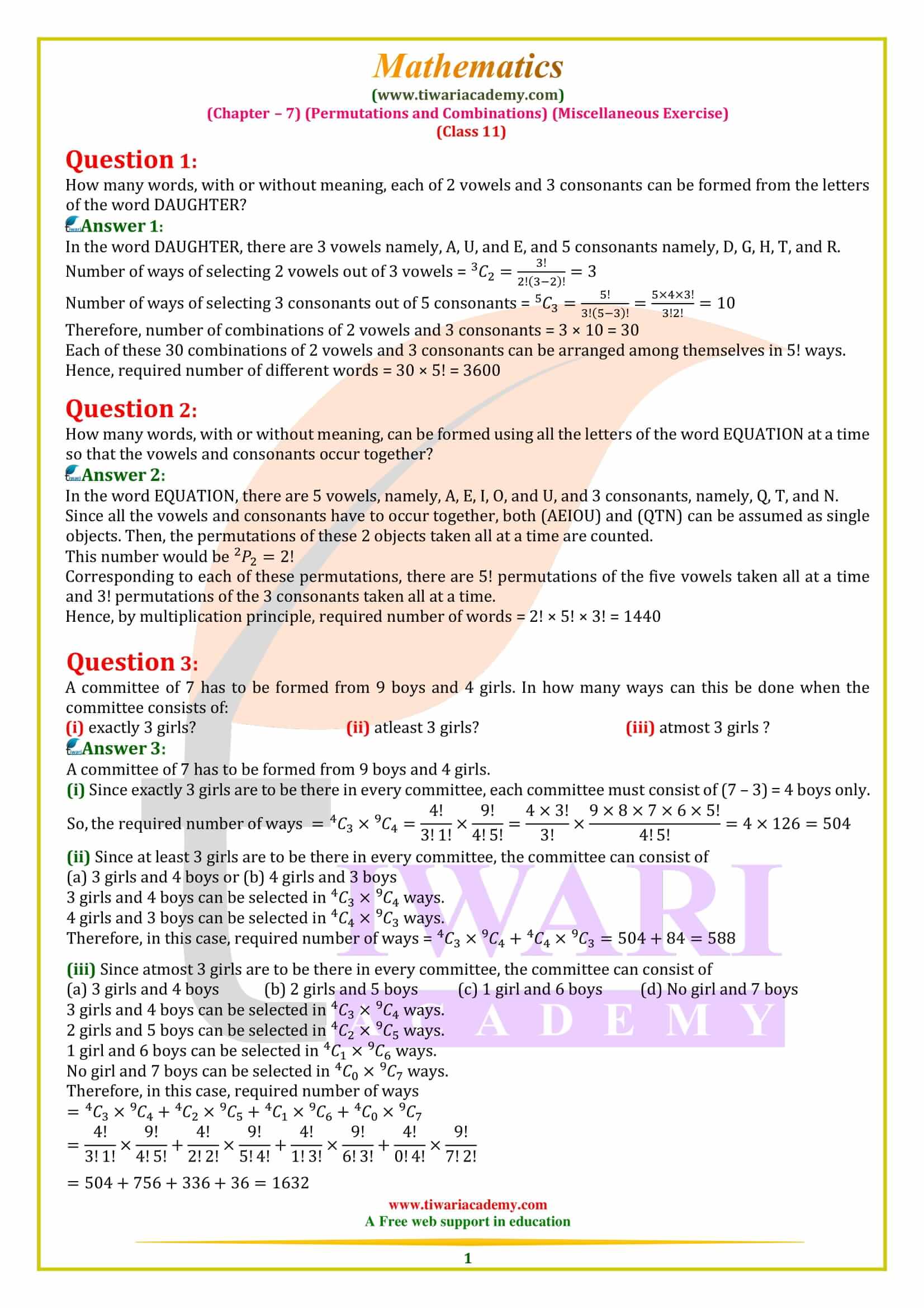 NCERT Solutions for Class 11 Maths Chapter 7 Miscellaneous Exercise