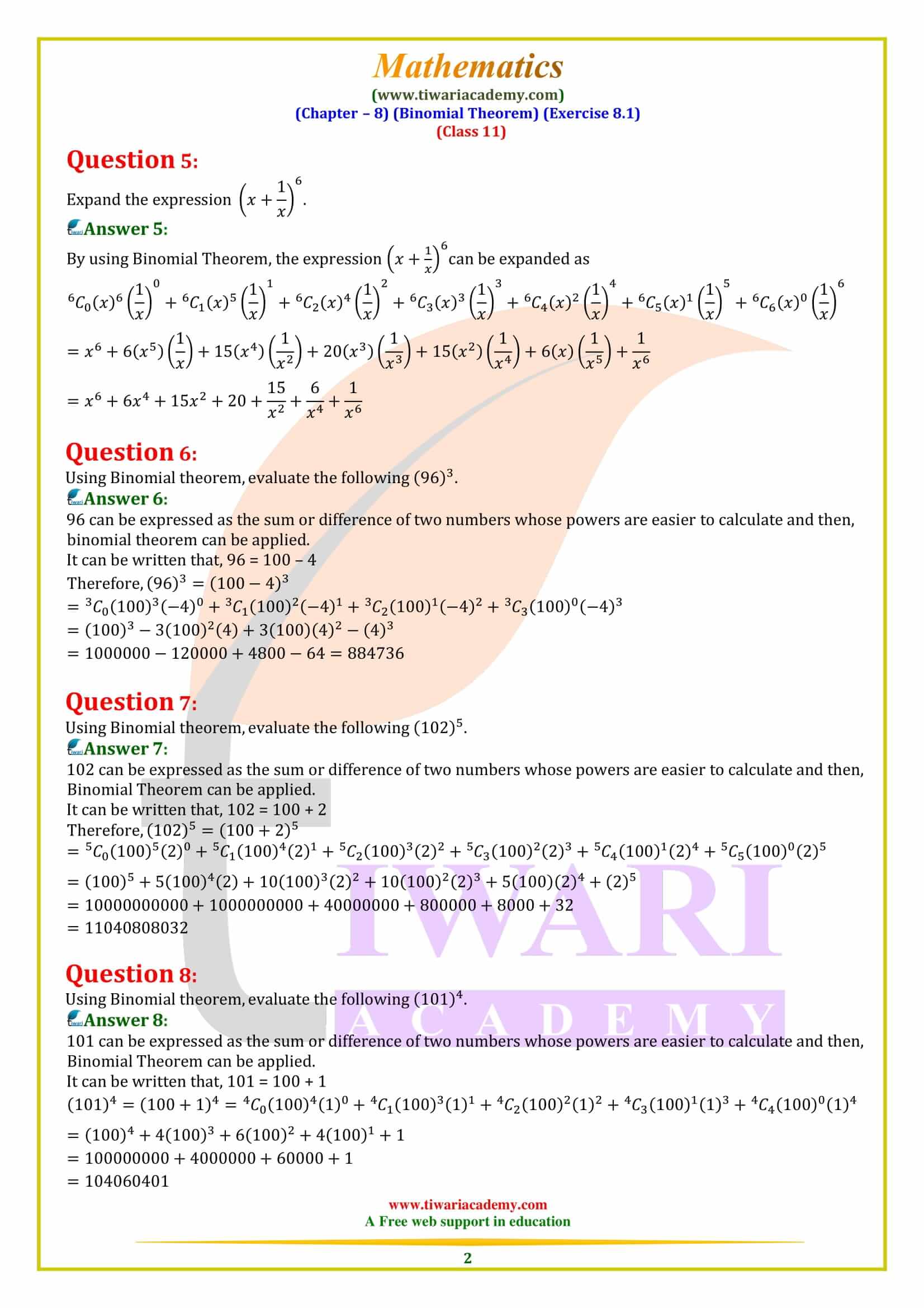 NCERT Solutions for Class 11 Maths Exercise 8.1