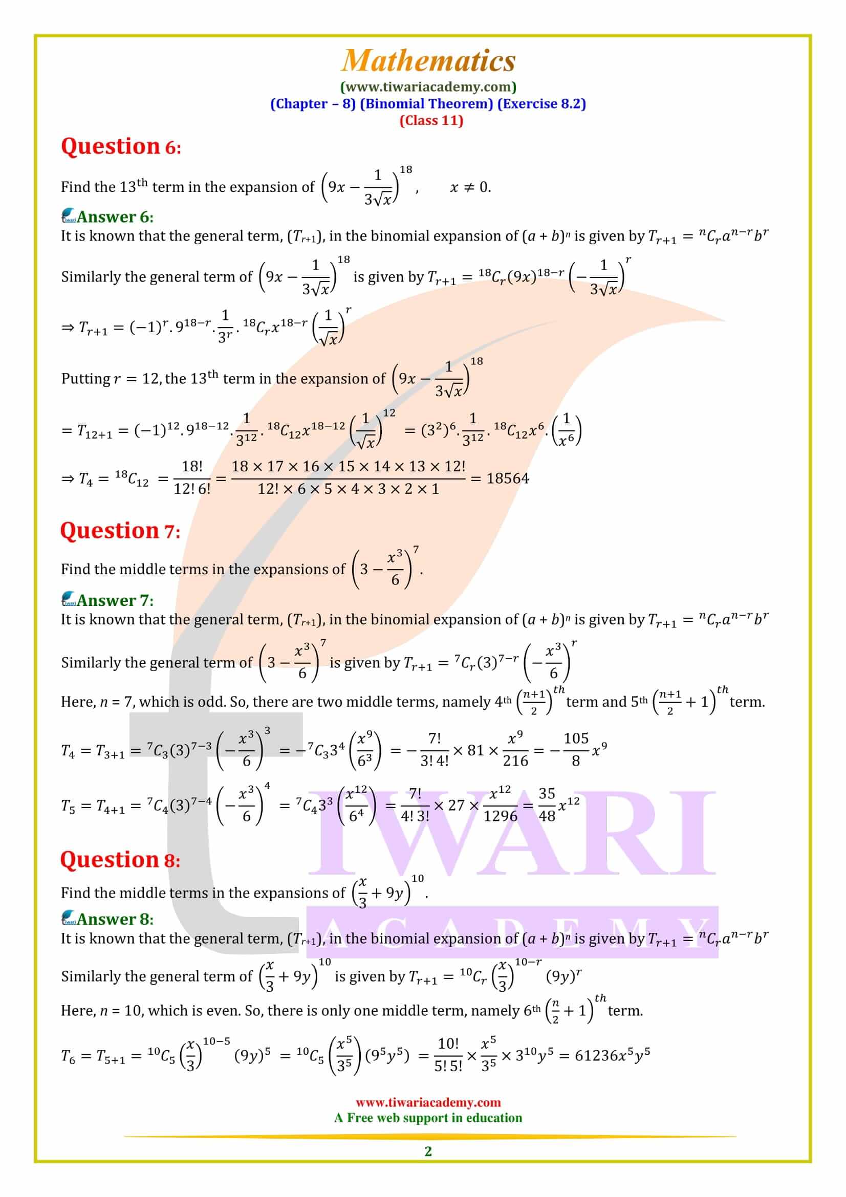 NCERT Solutions for Class 11 Maths Exercise 8.2