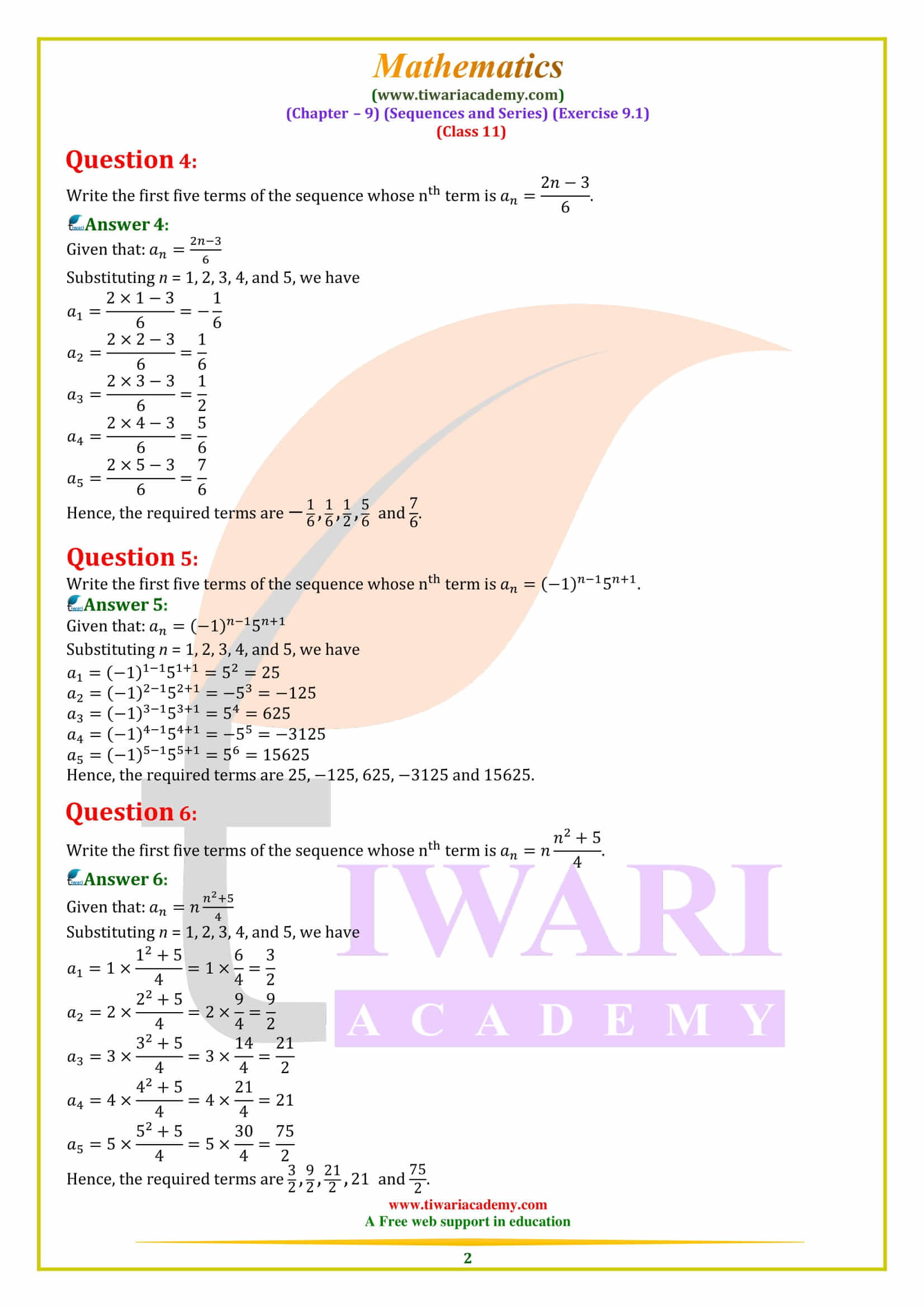 NCERT Solutions for Class 11 Maths Exercise 9.1