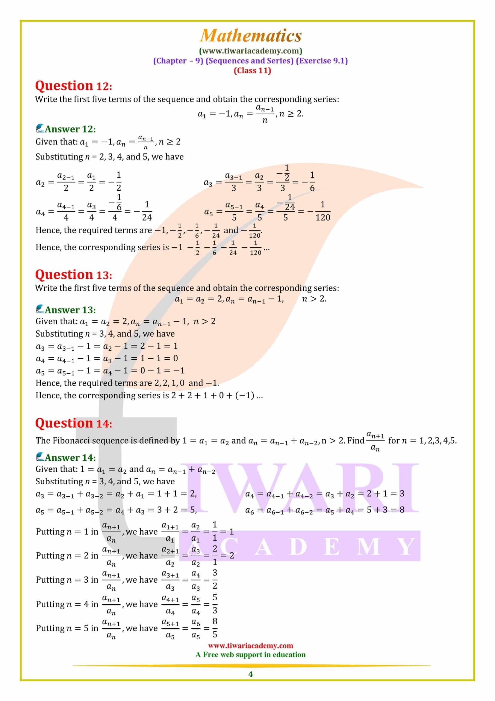 NCERT Solutions for Class 11 Maths Exercise 9.1 in PDF