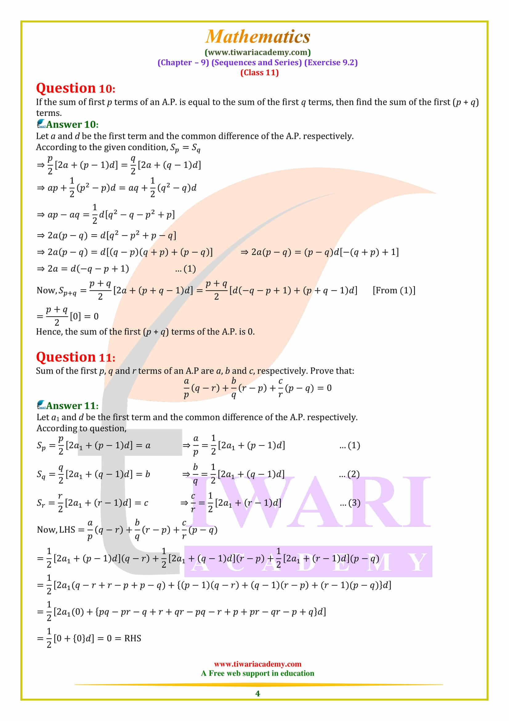 Class 11 Maths Exercise 9.2