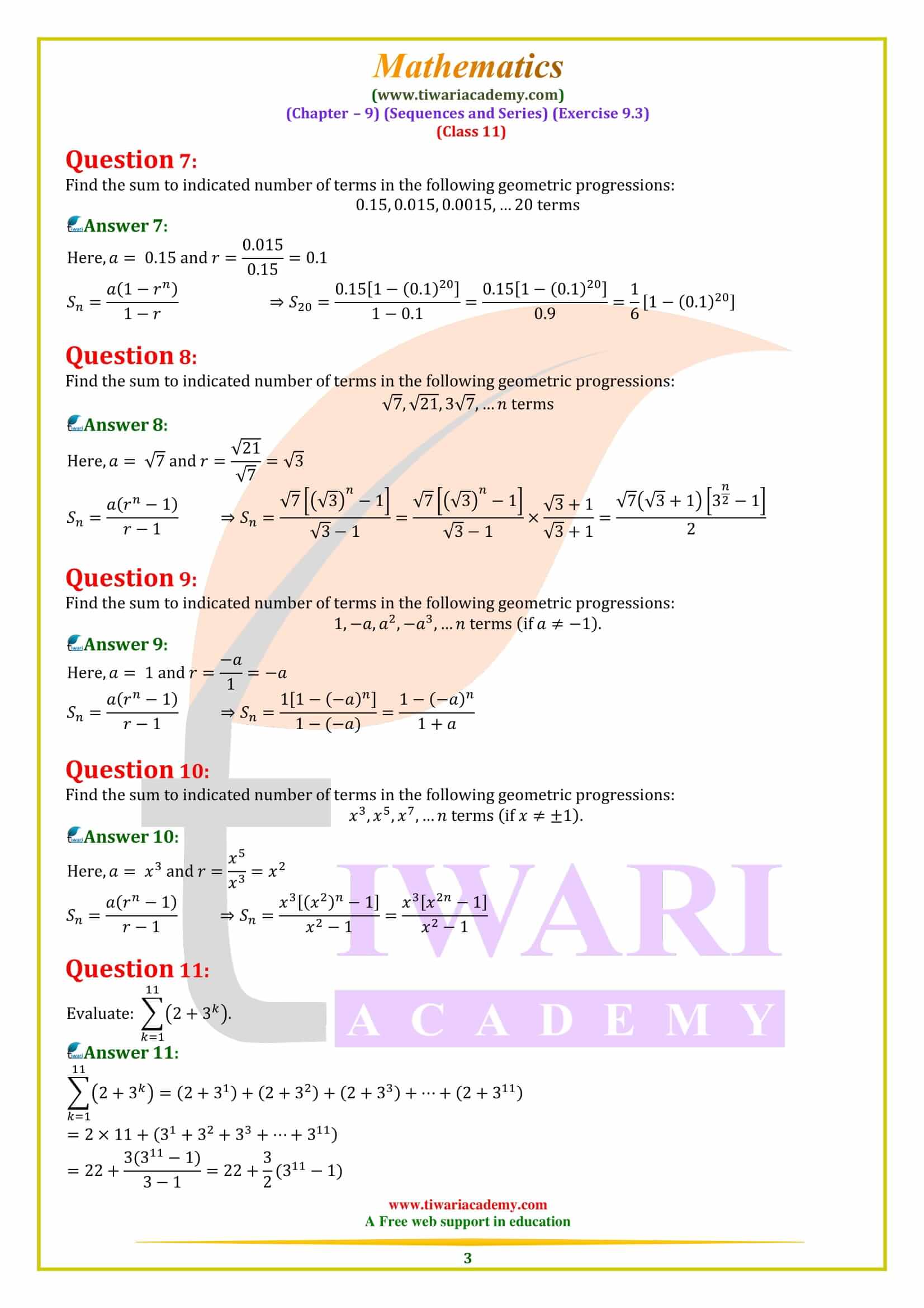 NCERT Solutions for Class 11 Maths Exercise 9.3 in PDF